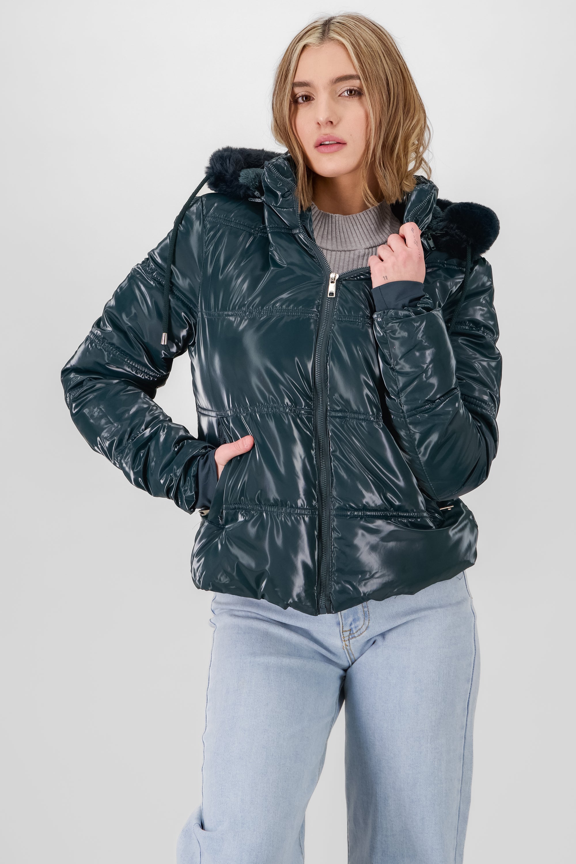 Shiny Quilted Jacket DARK GREEN