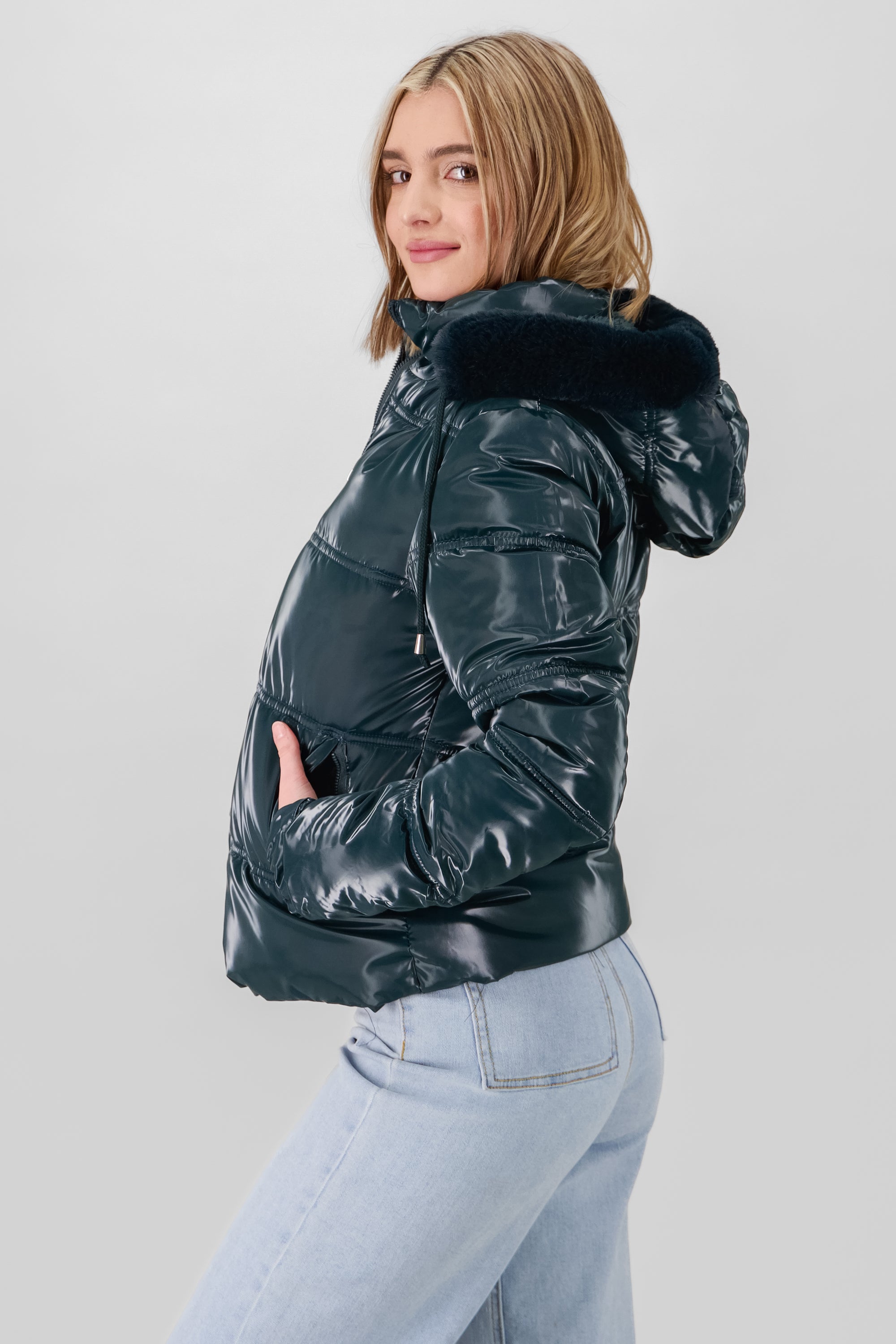 Shiny Quilted Jacket DARK GREEN