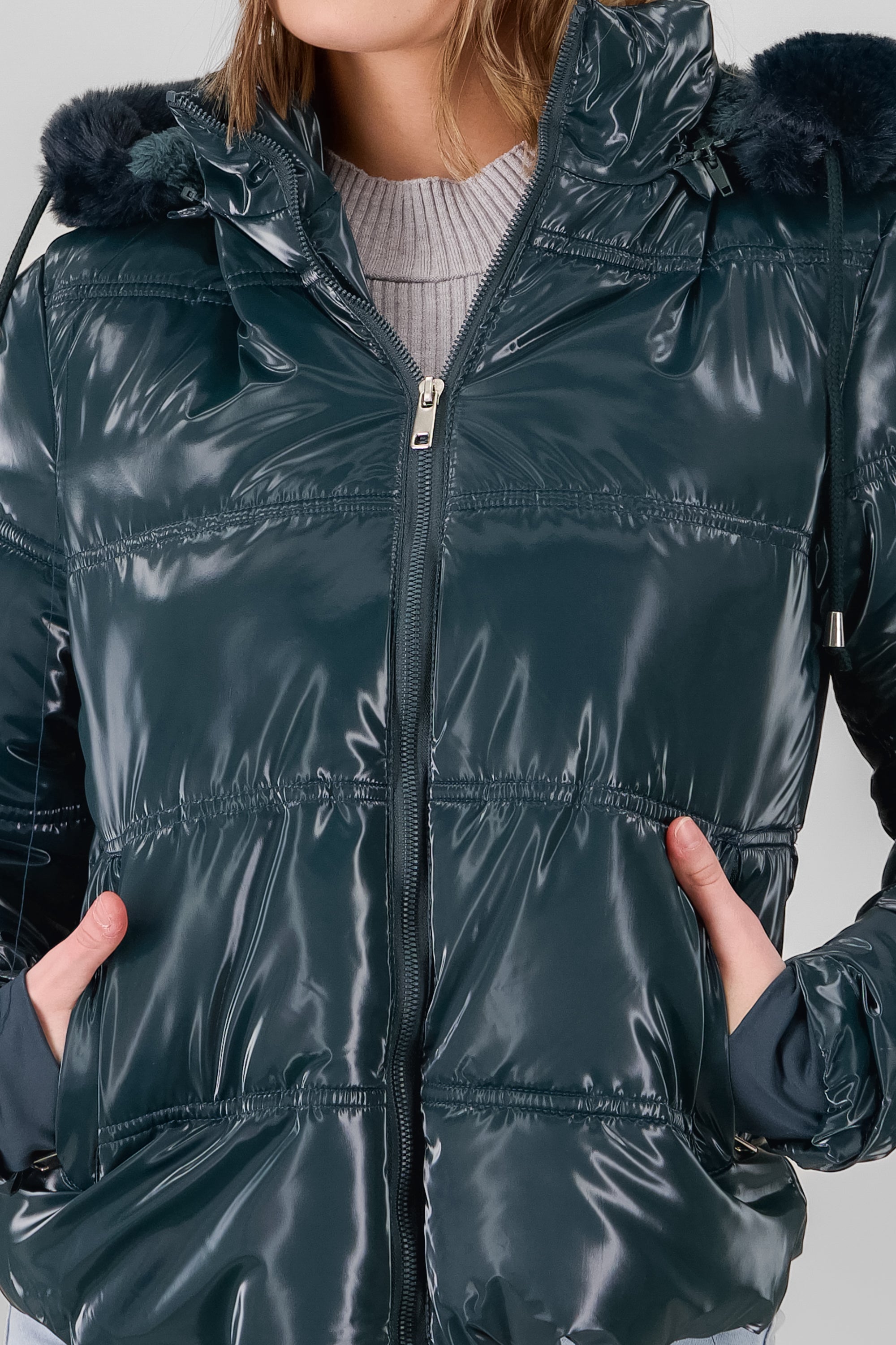 Shiny Quilted Jacket DARK GREEN