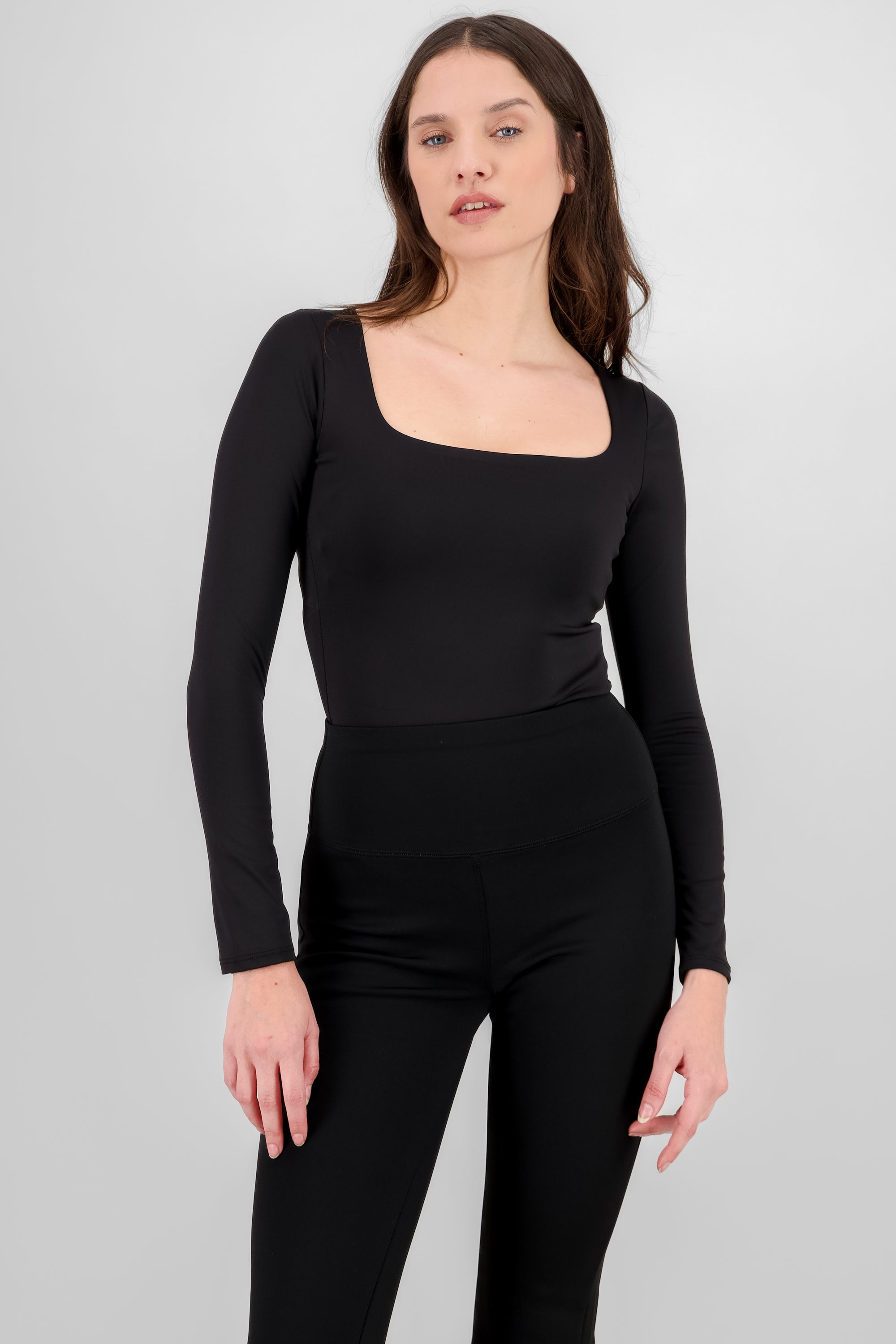 Square Neckline Solid Bodysuit BLACK