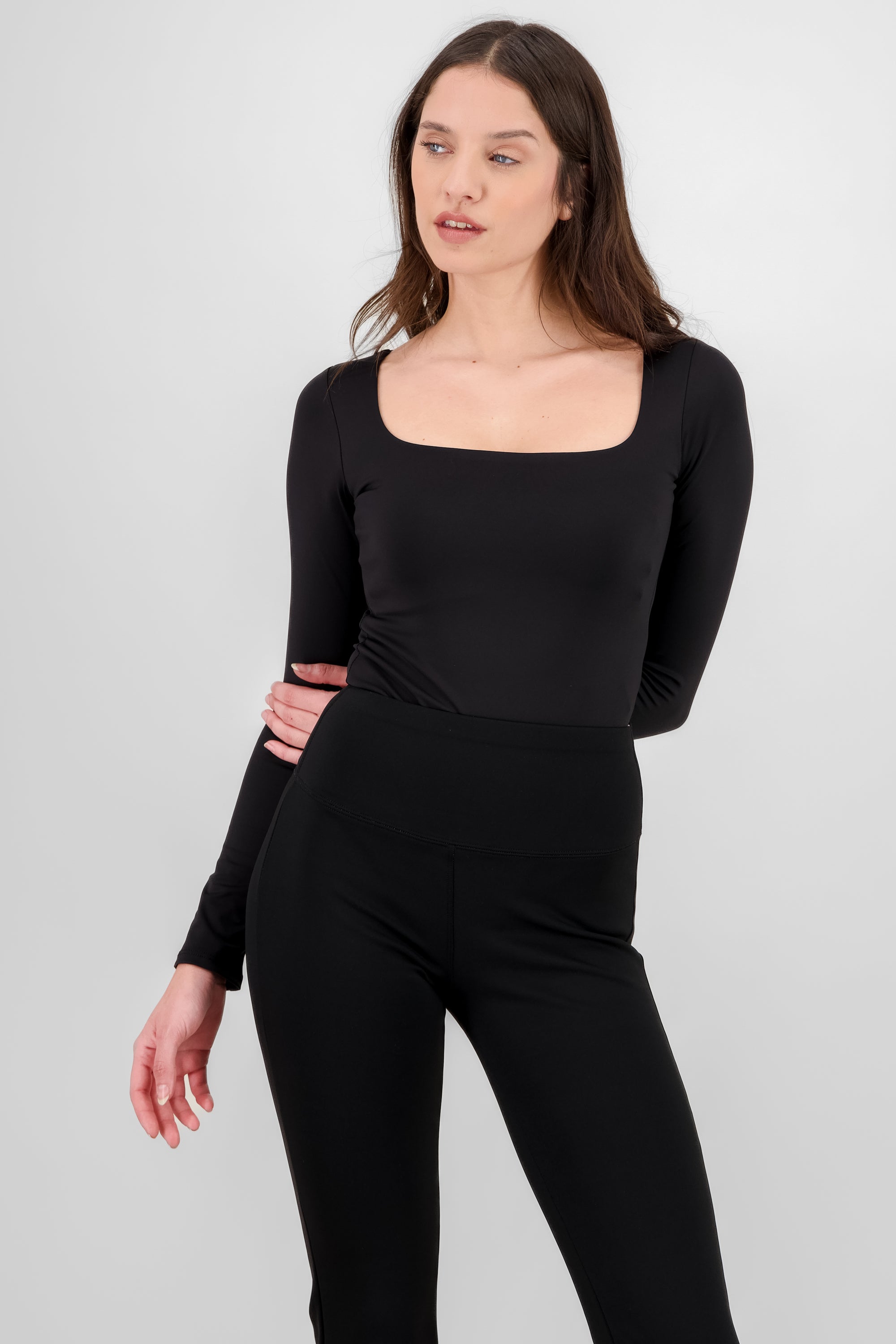 Square Neckline Solid Bodysuit BLACK