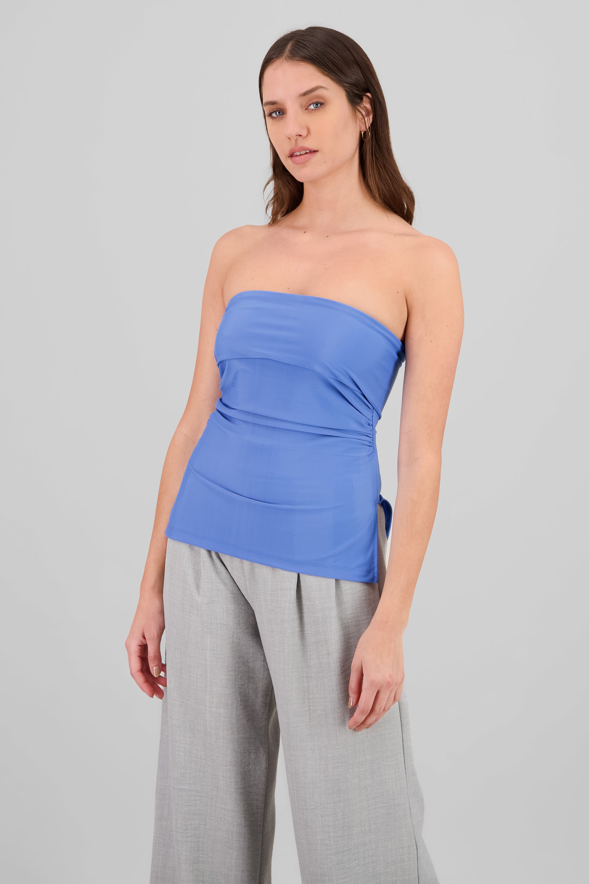 Double Neckline Tube Top BLUE