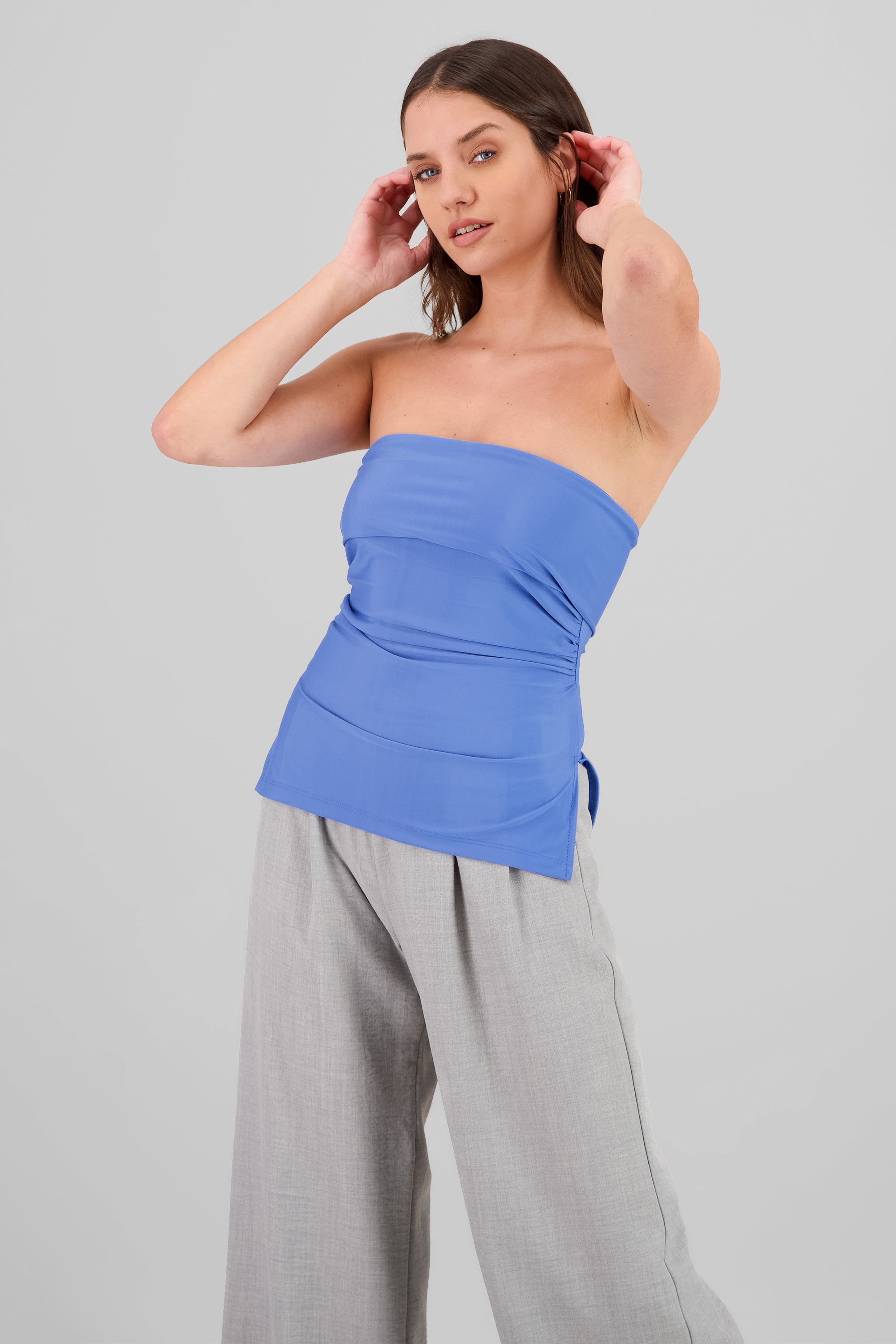 Double Neckline Tube Top BLUE