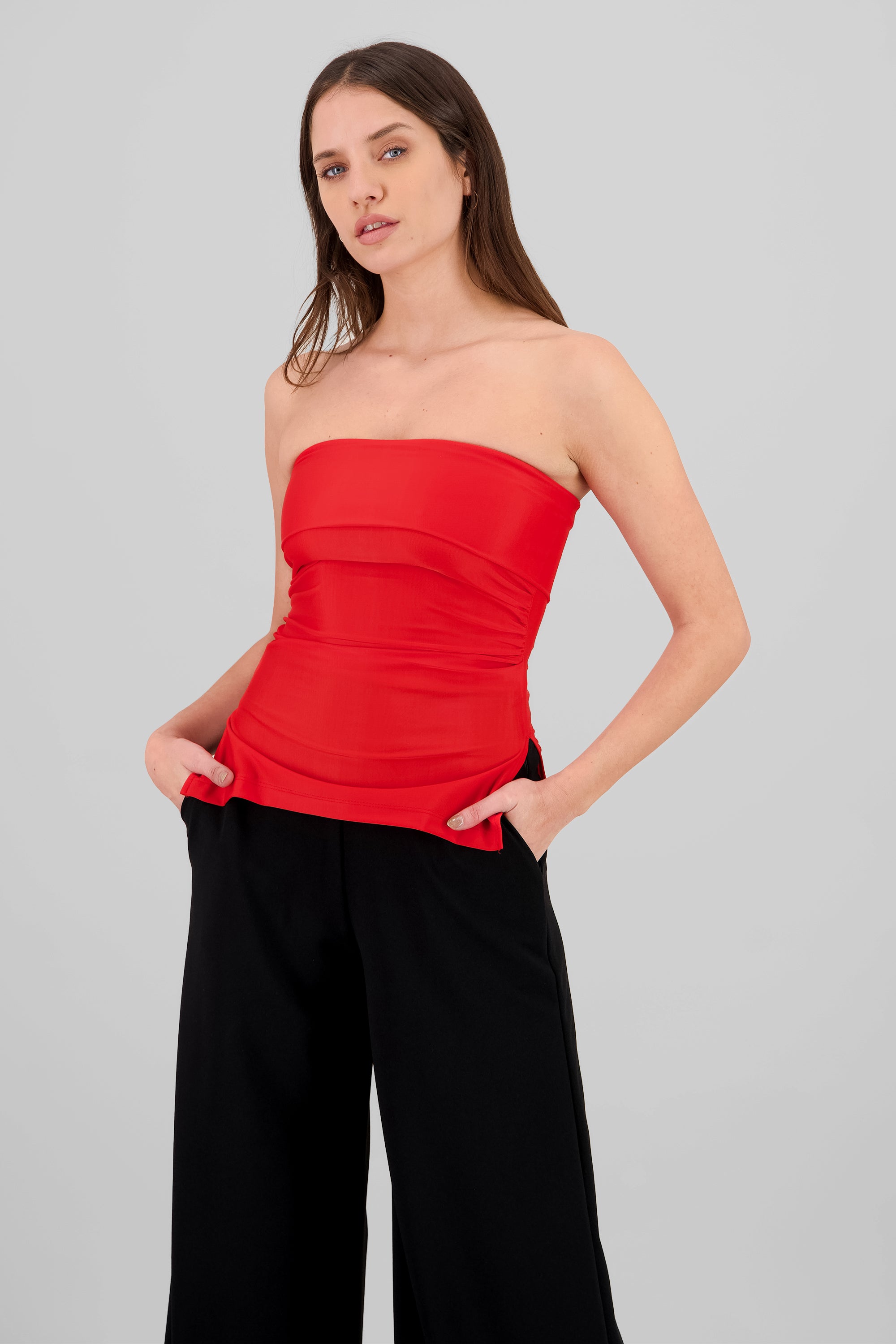 Double Neckline Tube Top RED