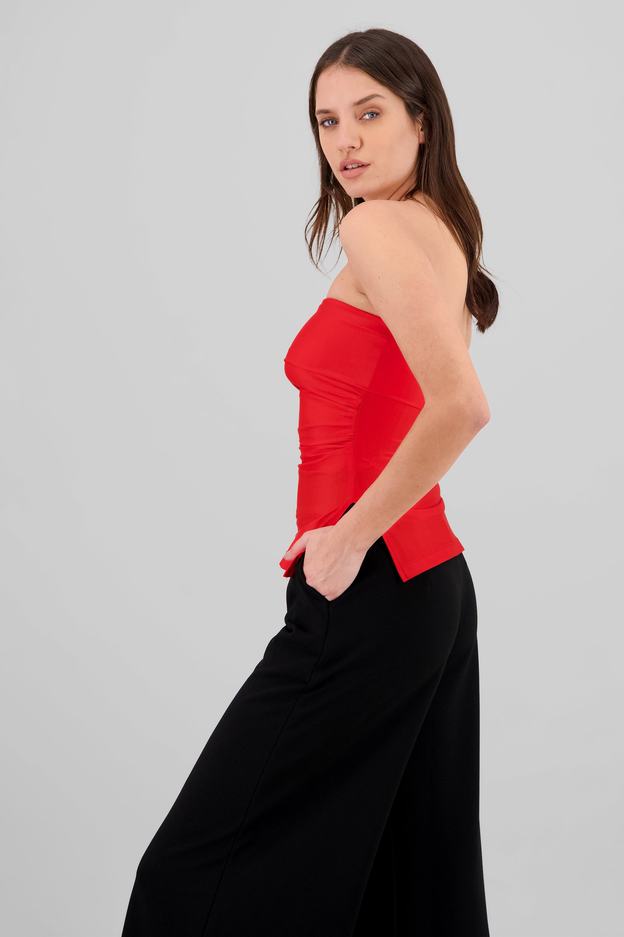 Double Neckline Tube Top RED