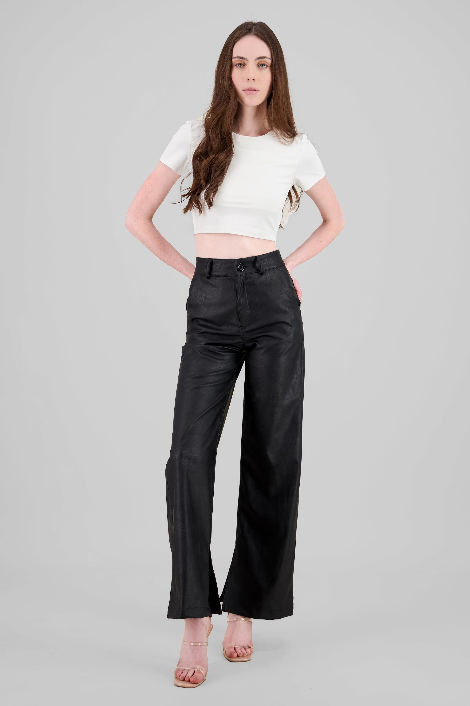 Faux Leather Straight Pants BLACK