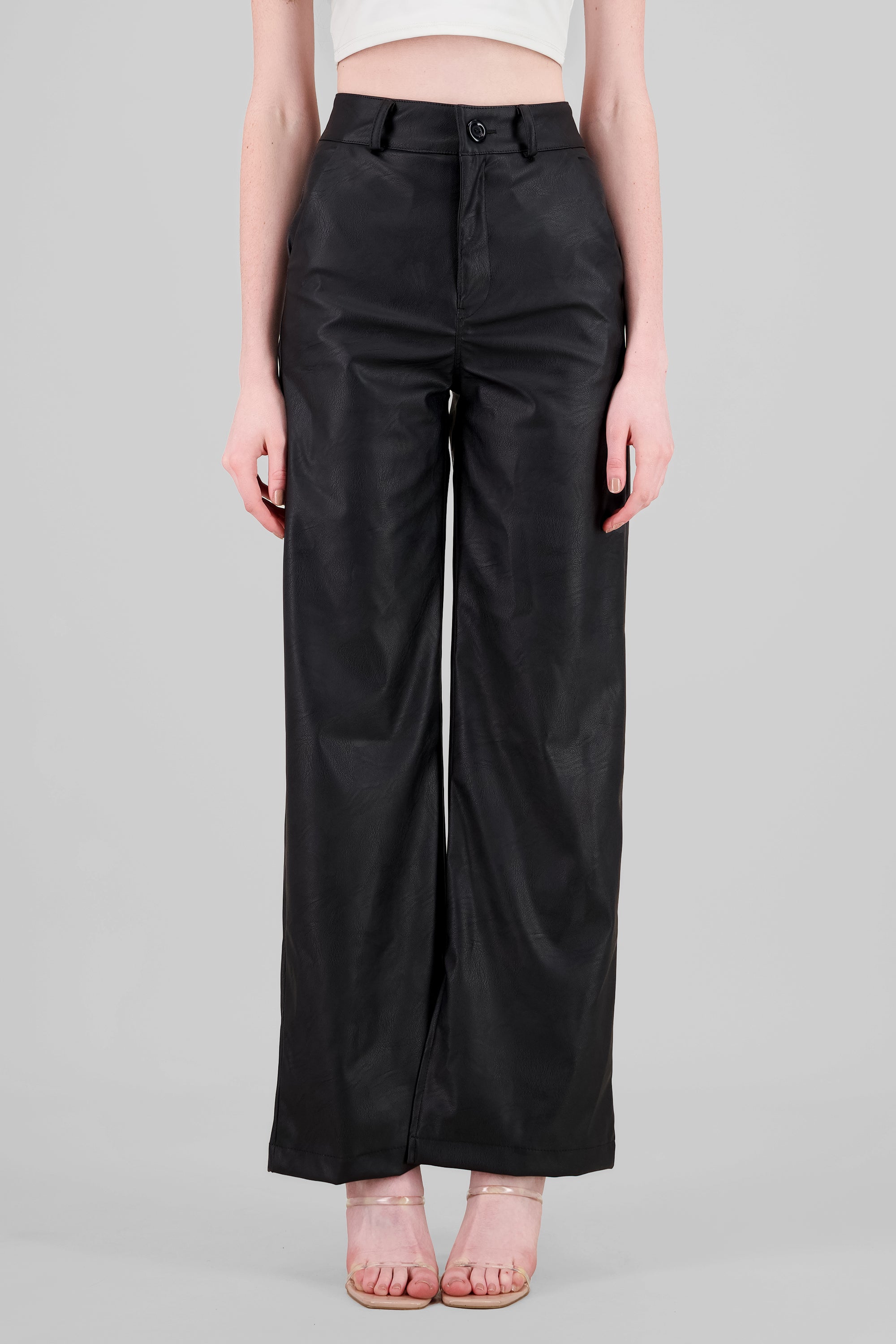 Faux Leather Straight Pants BLACK