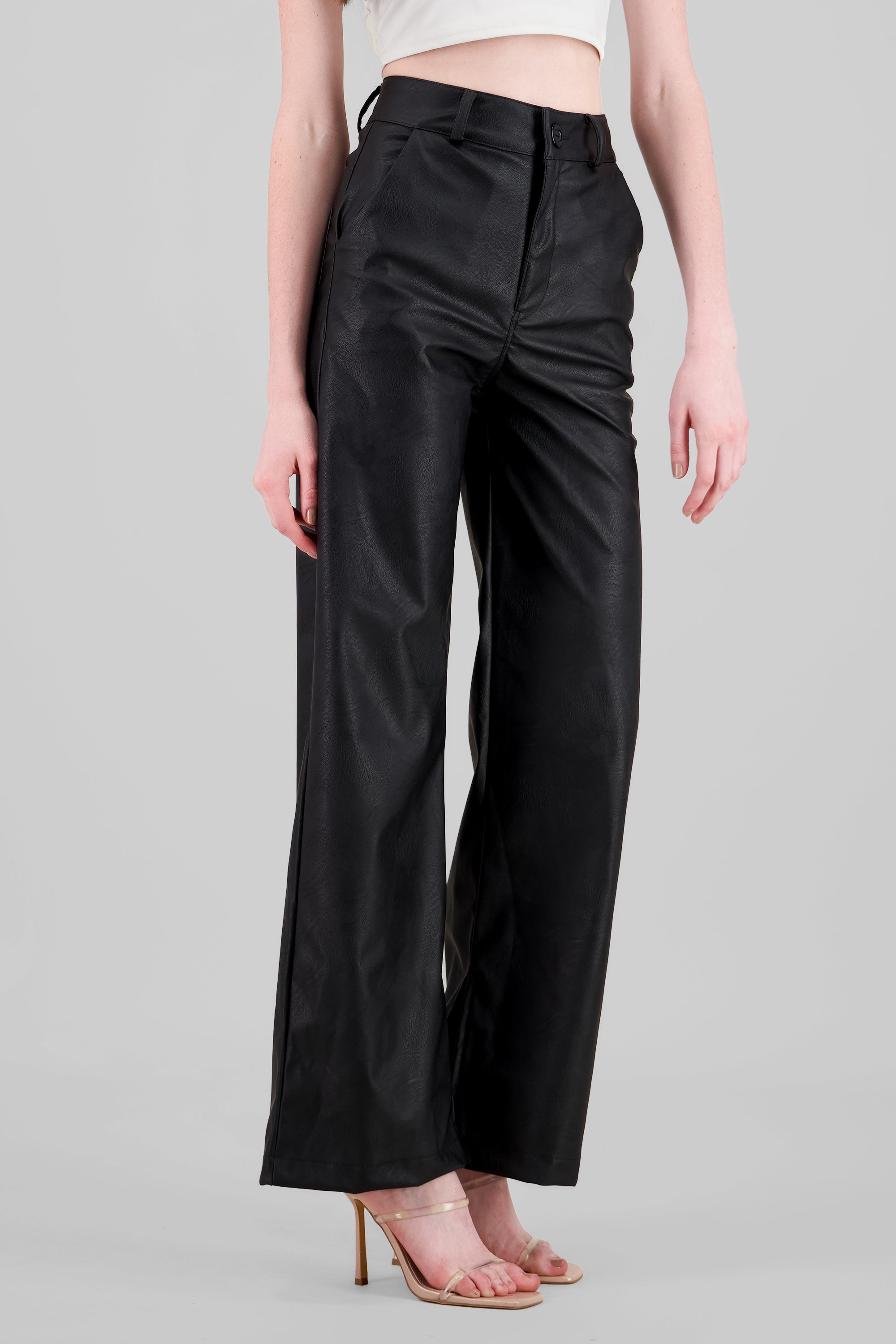 Faux Leather Straight Pants BLACK