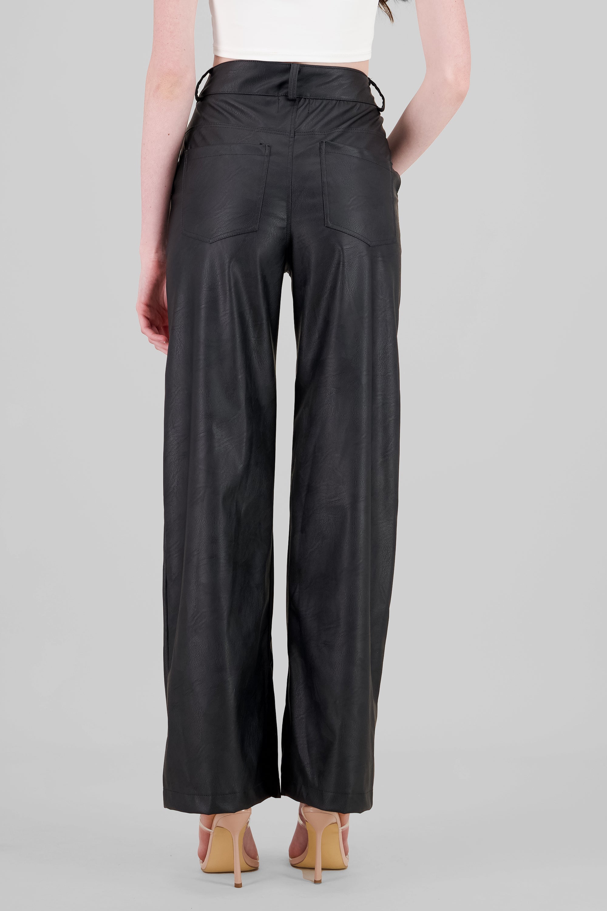 Faux Leather Straight Pants BLACK