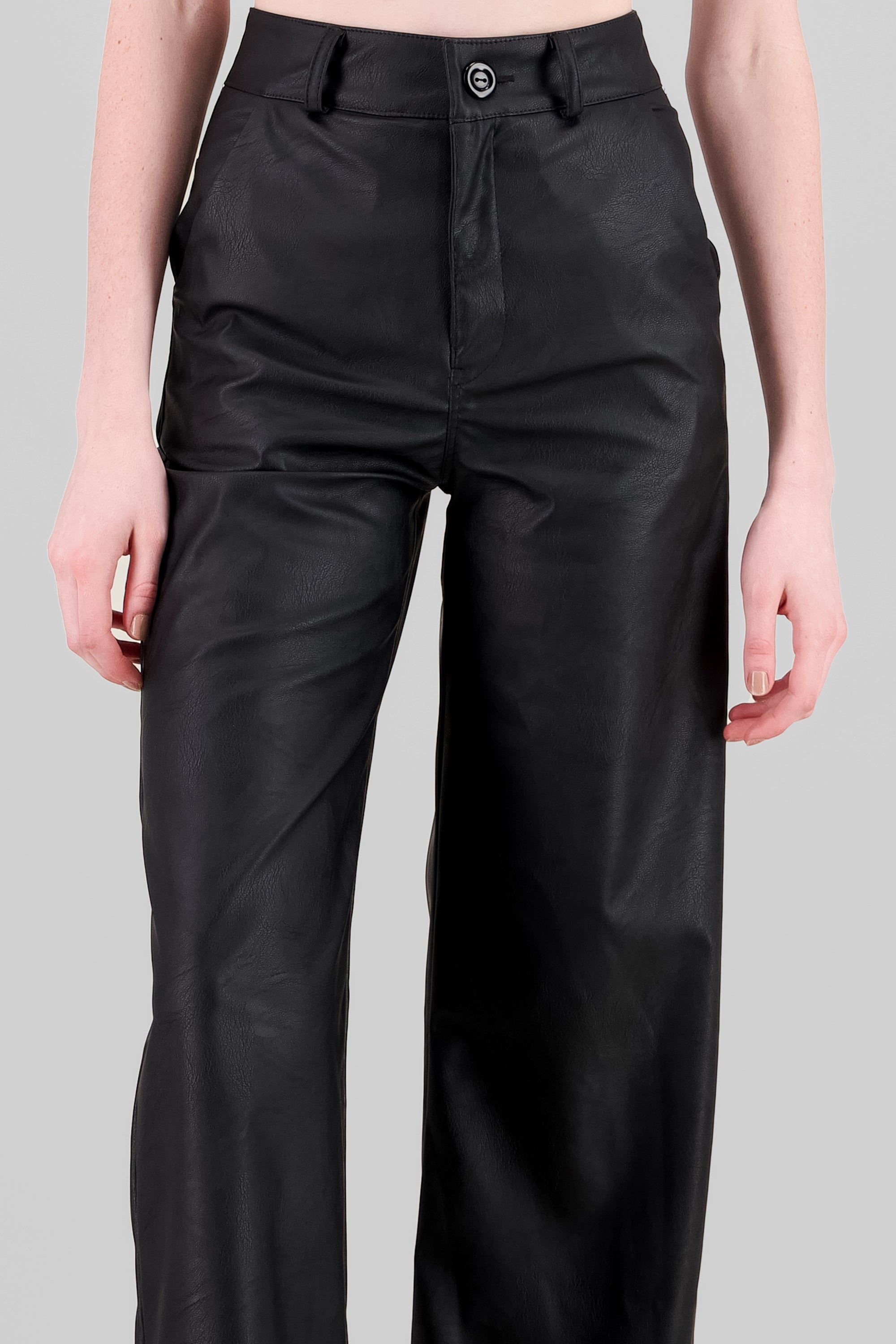 Faux Leather Straight Pants BLACK