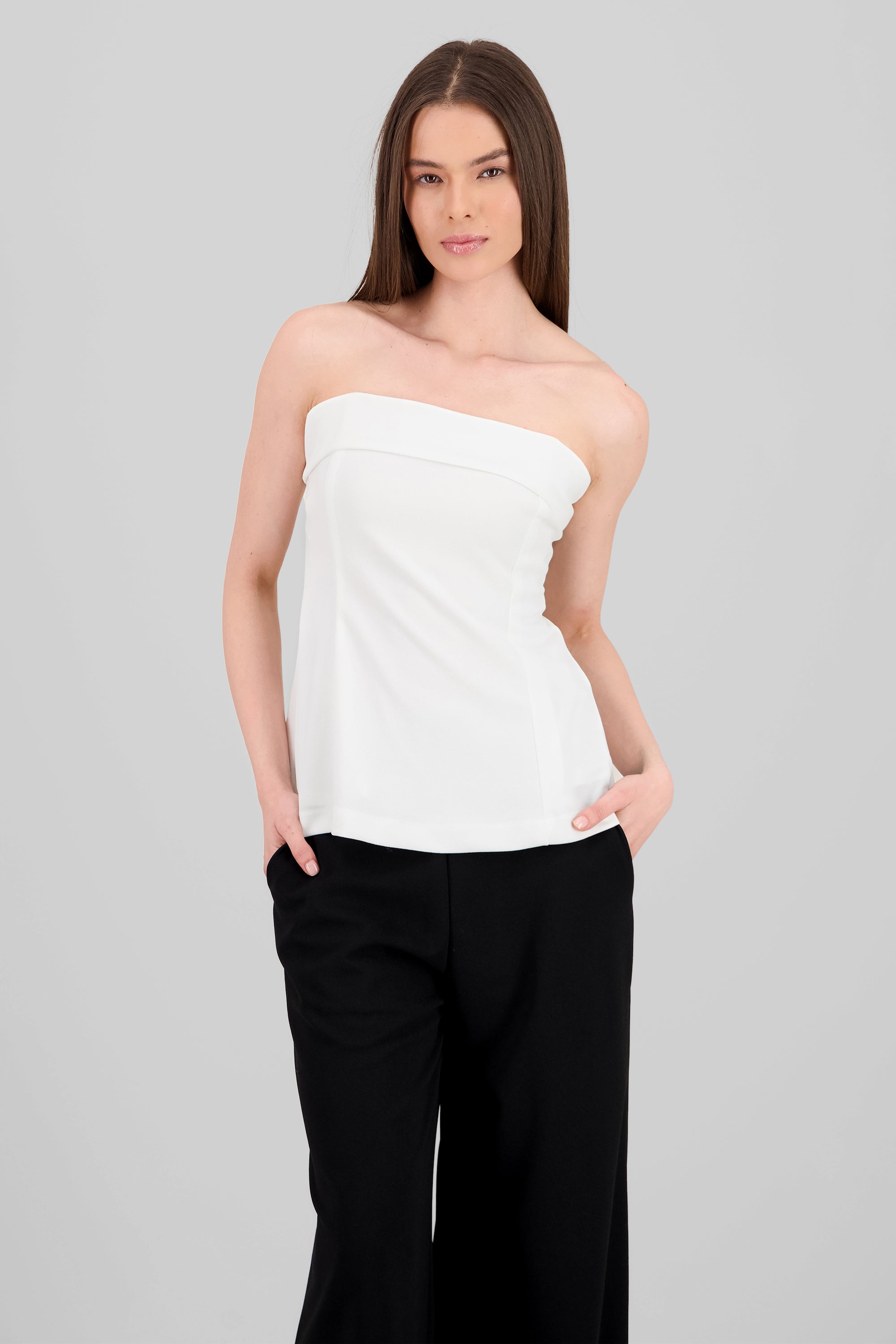 Hypsters Double Layer Strapless Long Top WHITE