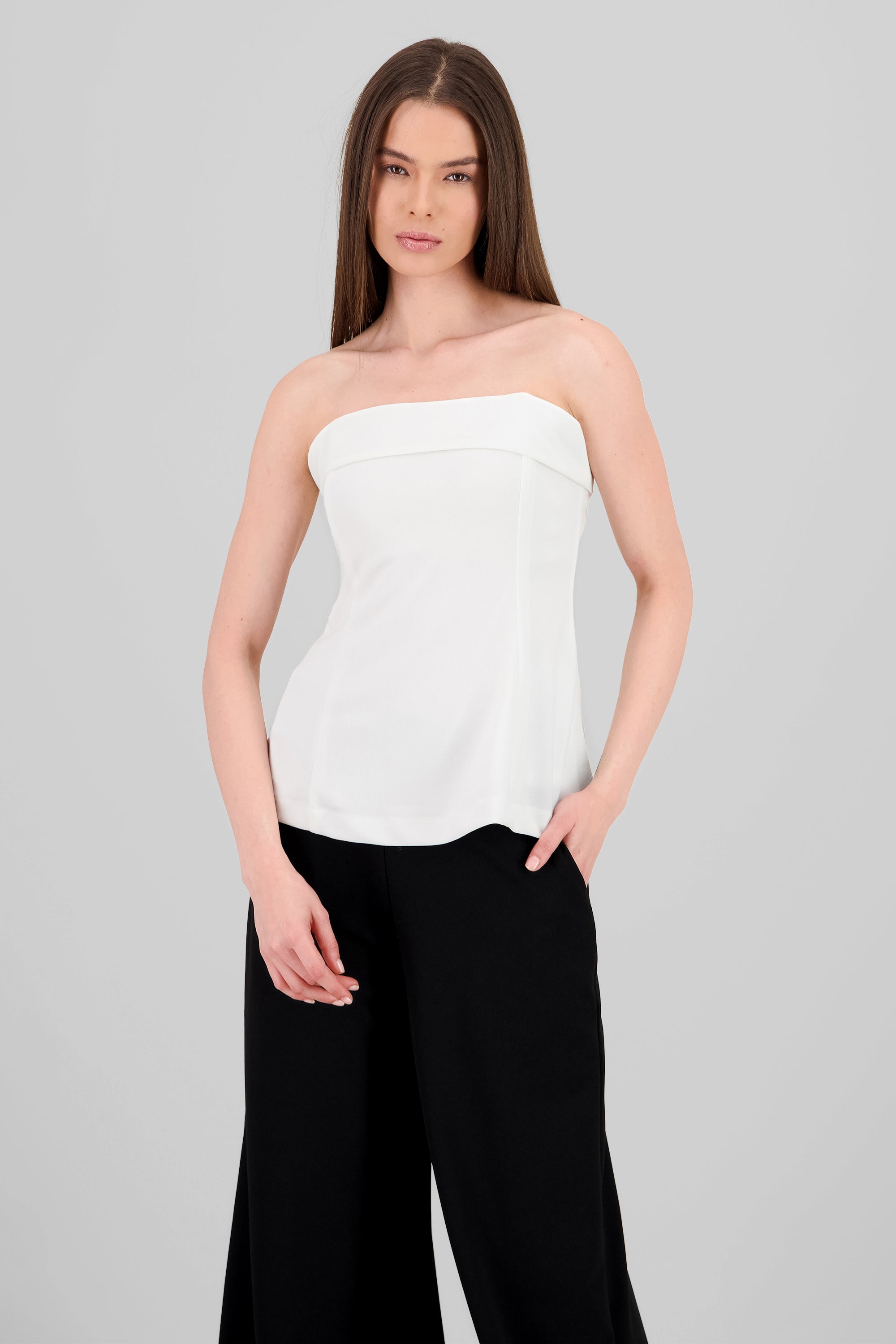 Hypsters Double Layer Strapless Long Top WHITE