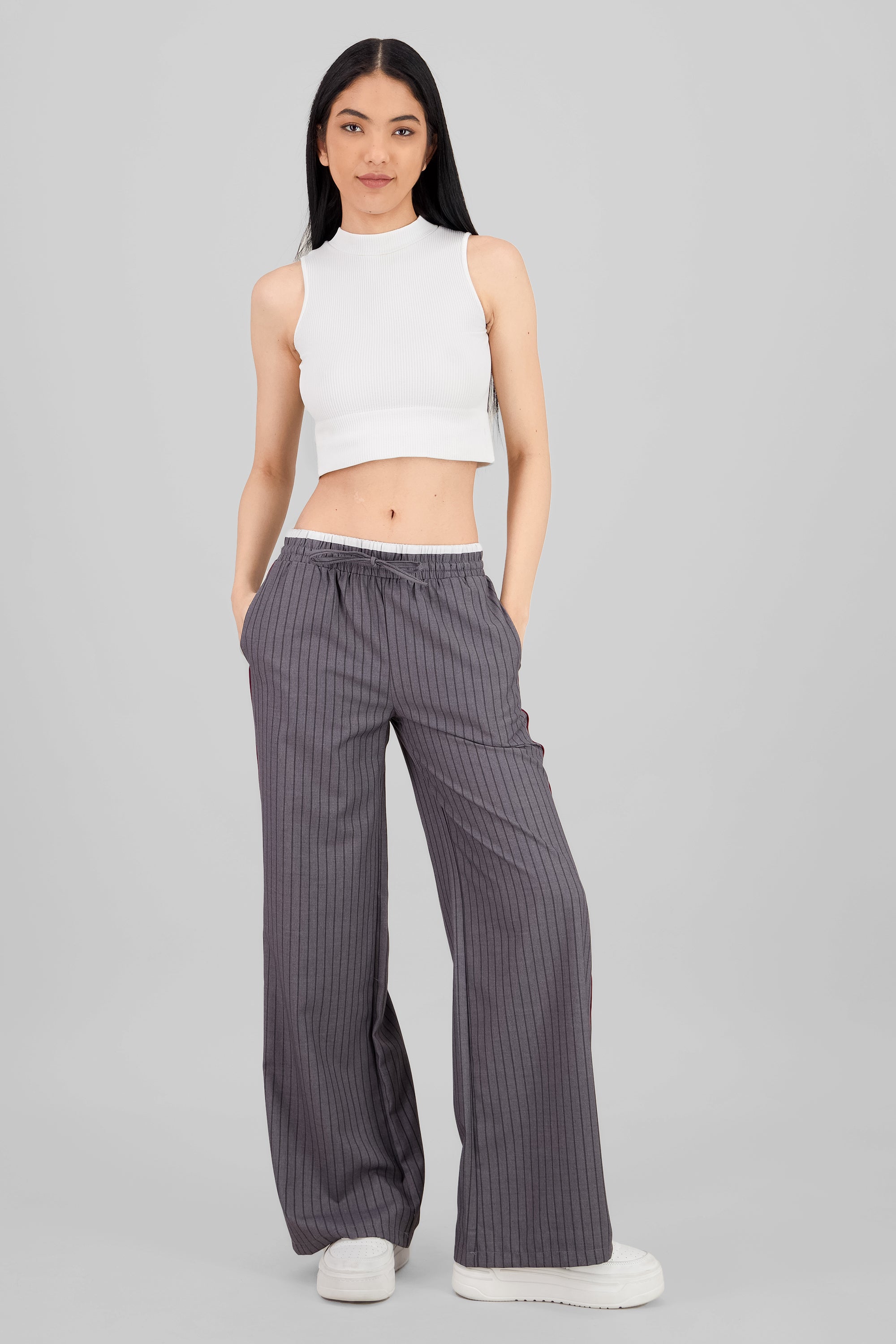 Striped Straight Pants GRAY