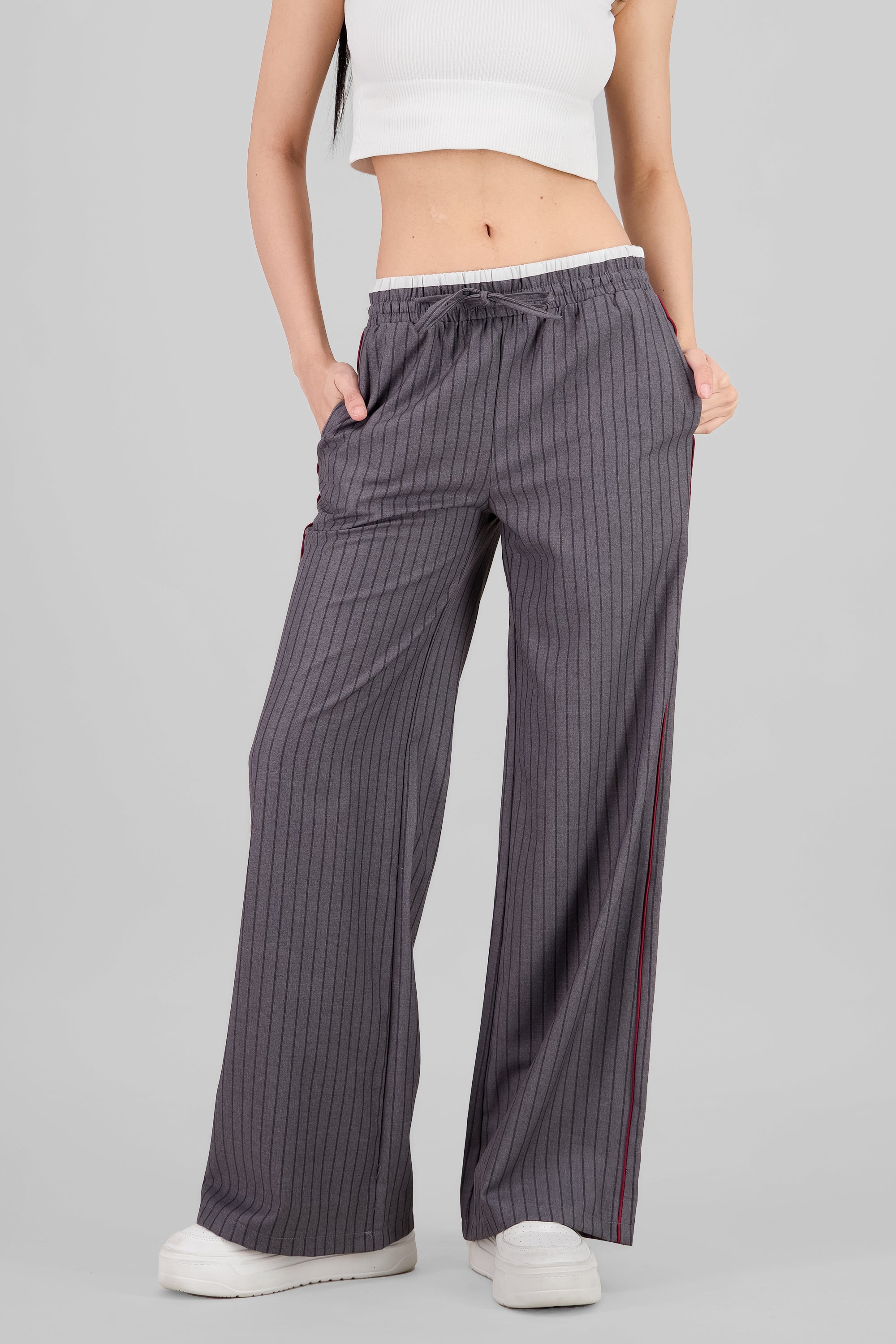 Striped Straight Pants GRAY