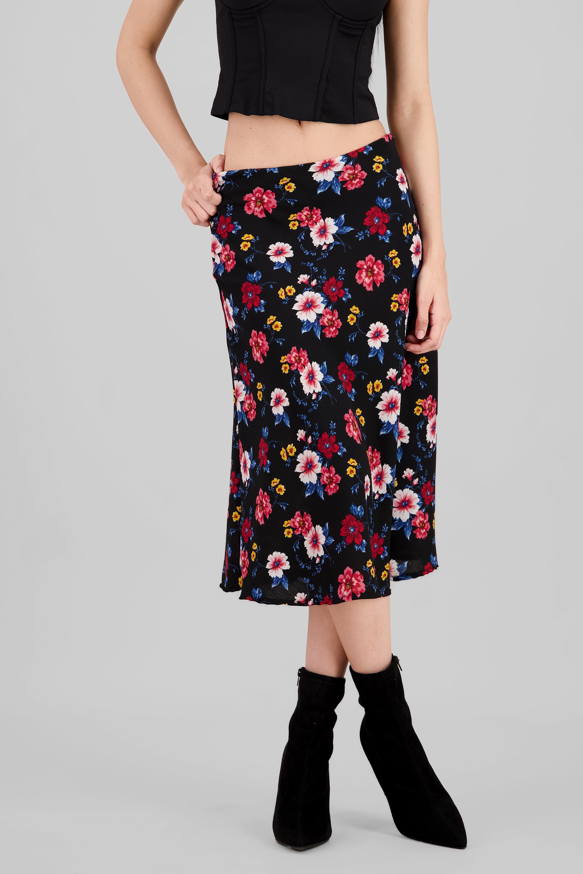 Floral Midi Skirt BLACK COMBO