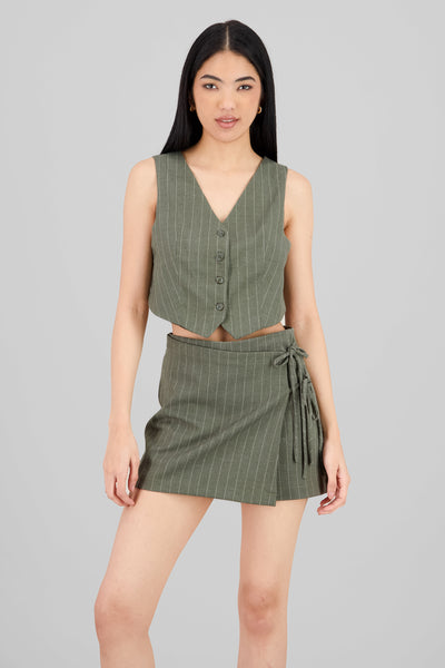 Striped Cropped Vest OLIVE COMBO