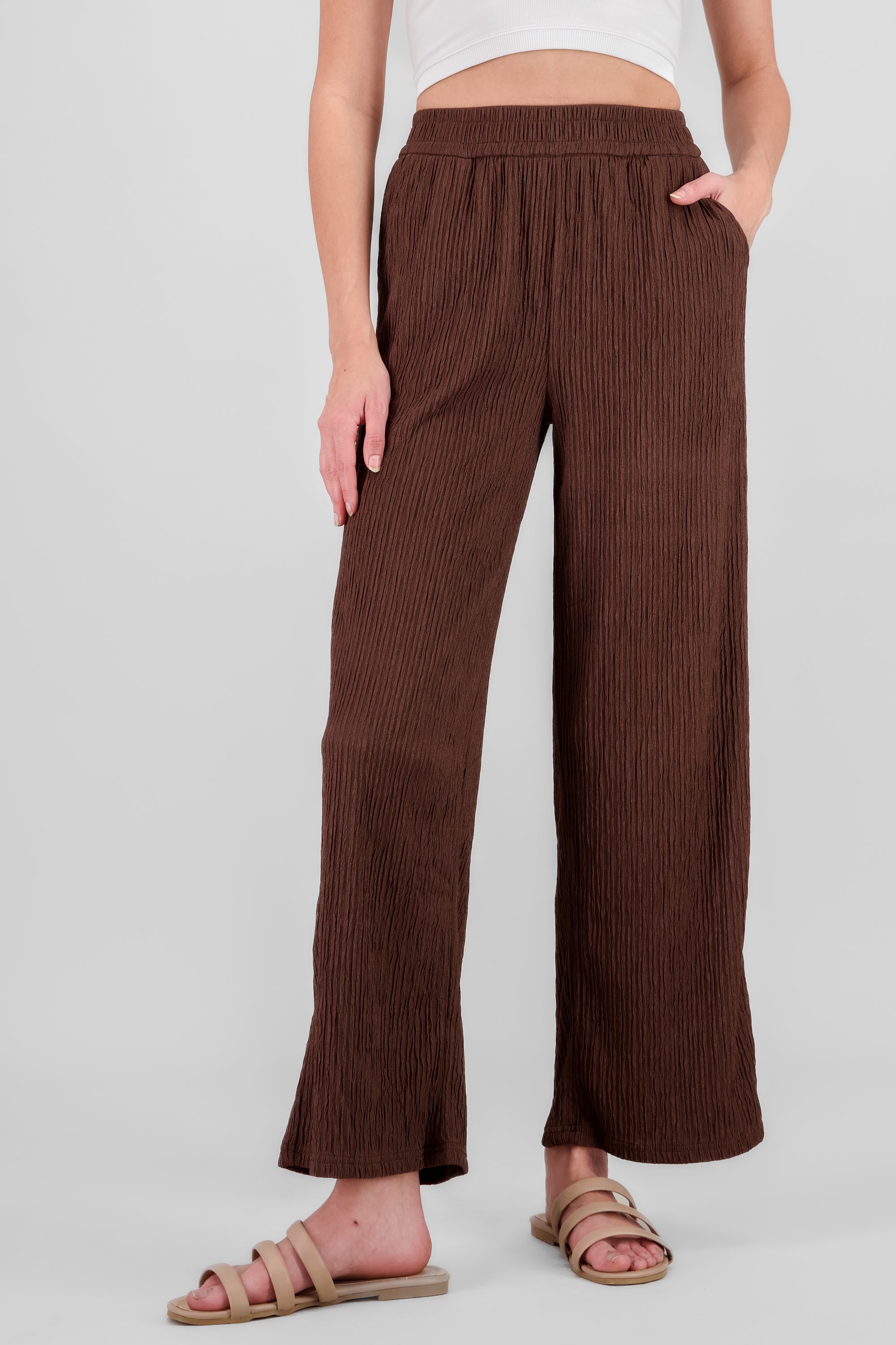 Bandana Textured Wide Pants CHOCOLATE