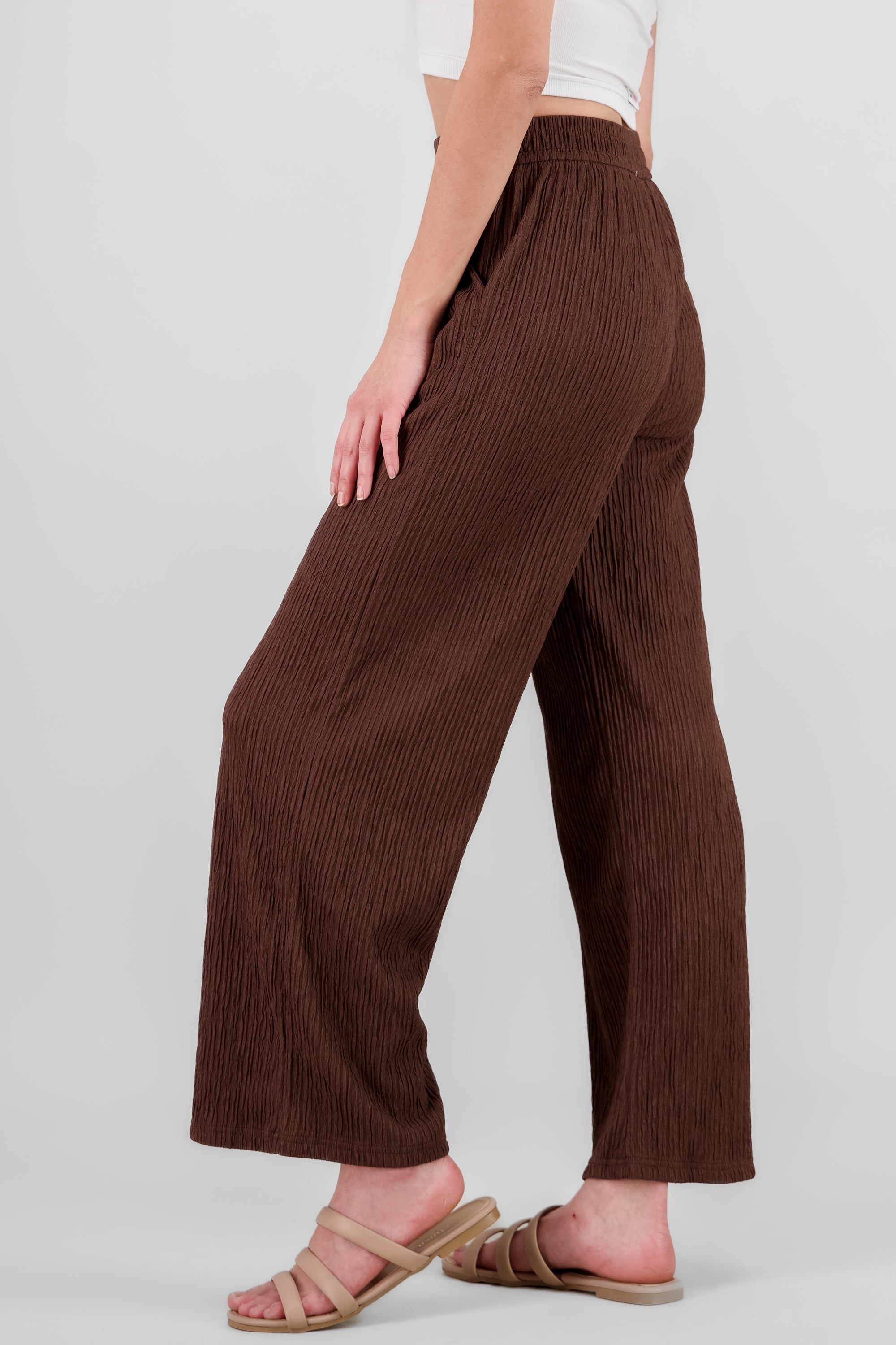 Bandana Textured Wide Pants CHOCOLATE