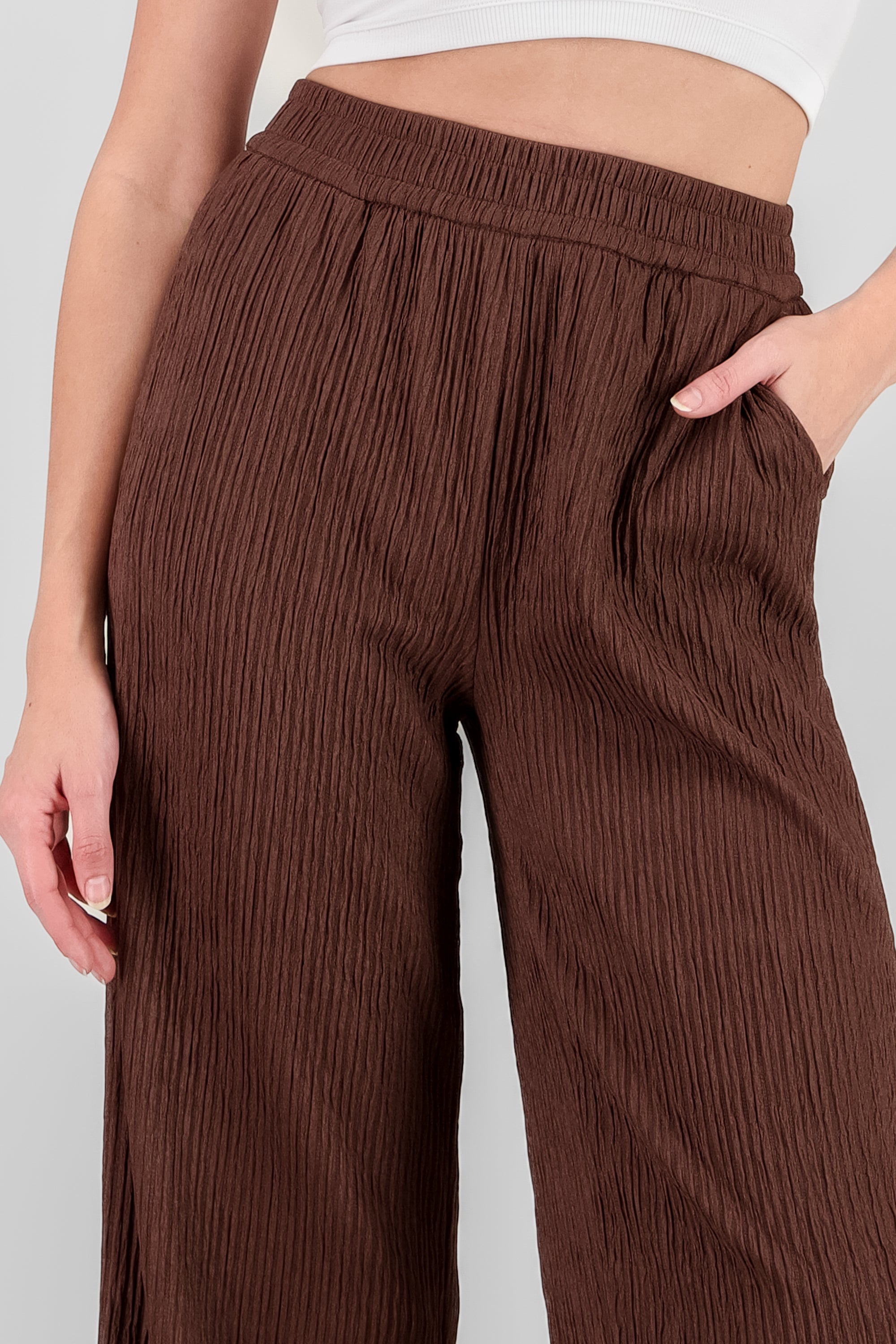 Bandana Textured Wide Pants CHOCOLATE