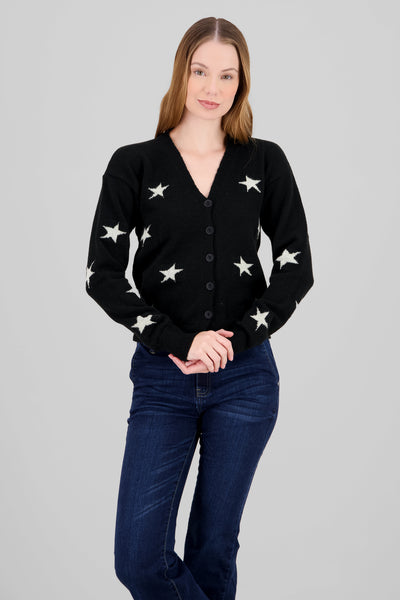 Star Button Cardigan BLACK COMBO