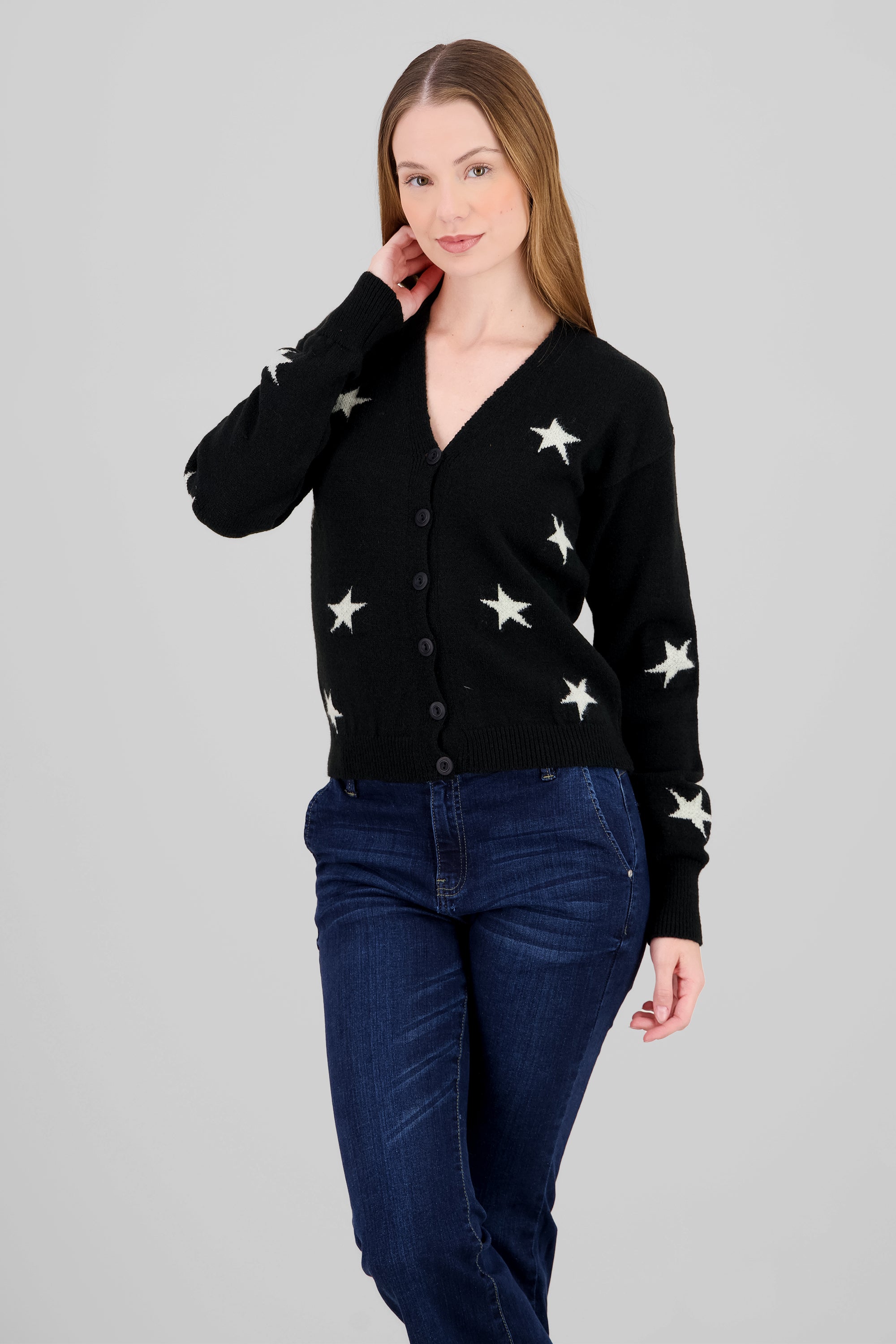 Star Button Cardigan BLACK COMBO