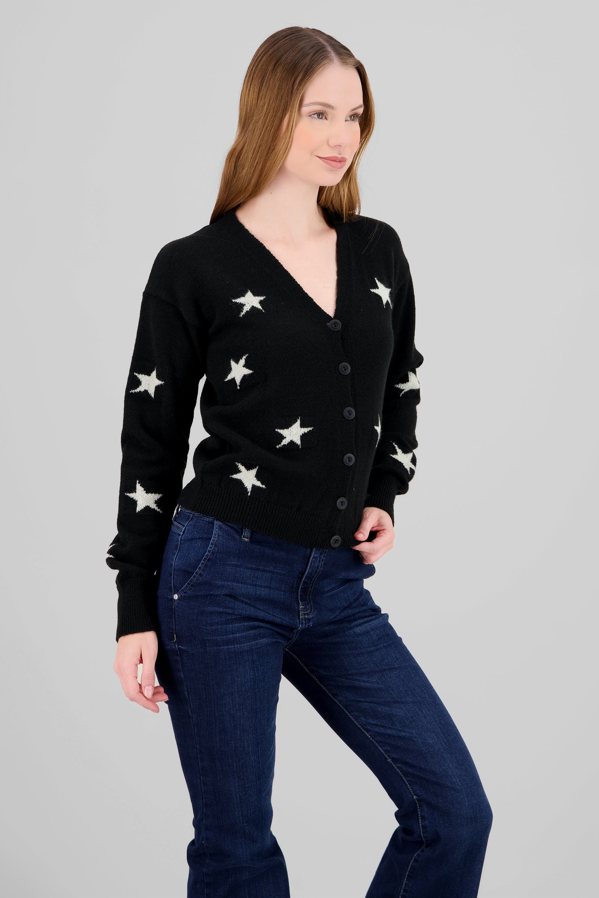 Star Button Cardigan BLACK COMBO