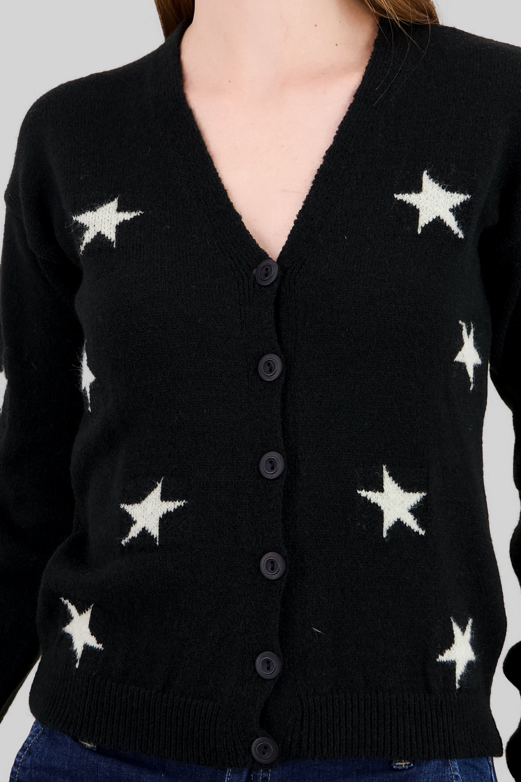 Star Button Cardigan BLACK COMBO