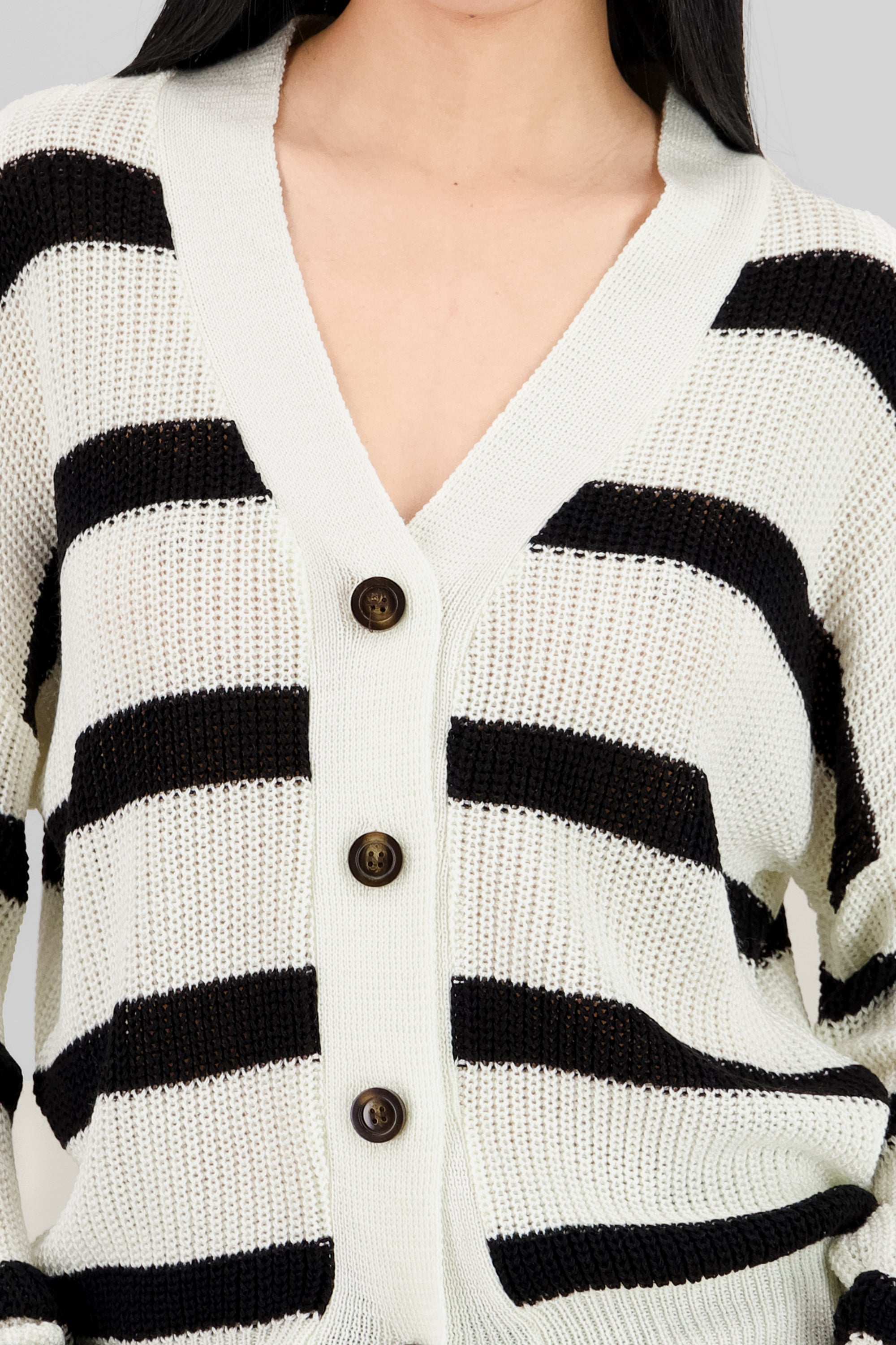 Striped Button Knit Cardigan WHITE COMBO