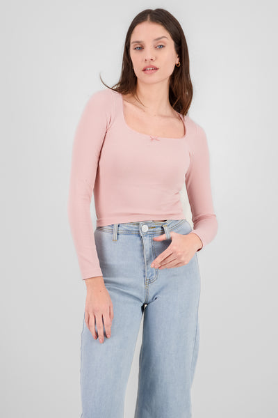 Long Sleeve Top with Bow Detail PINK