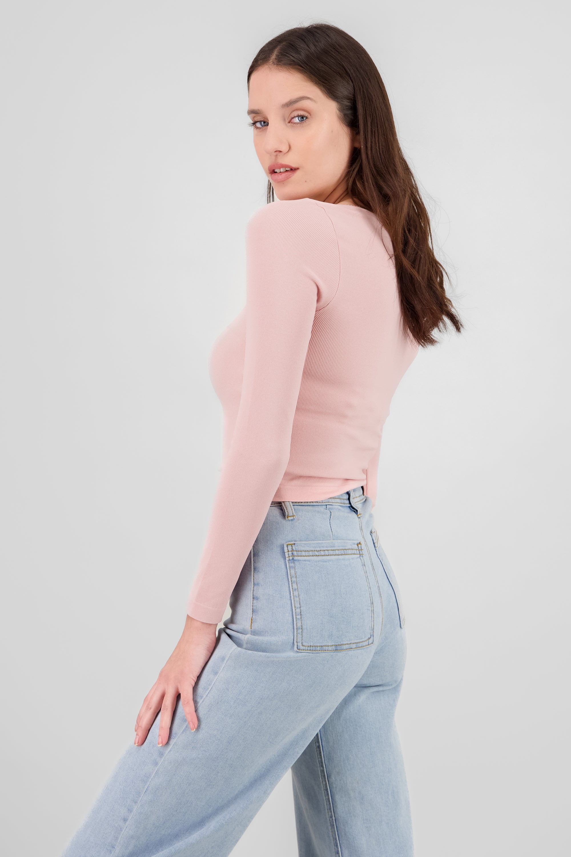 Long Sleeve Top with Bow Detail PINK