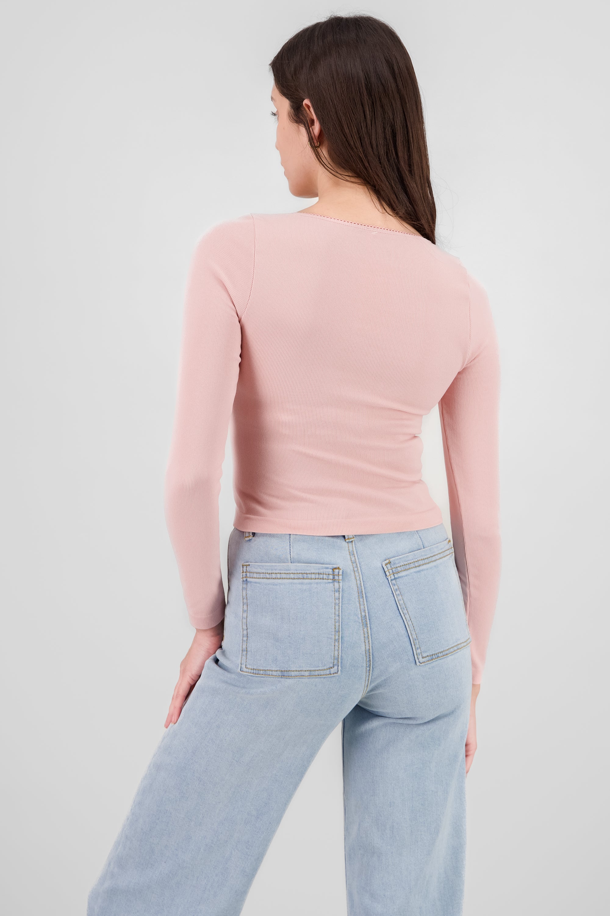 Long Sleeve Top with Bow Detail PINK