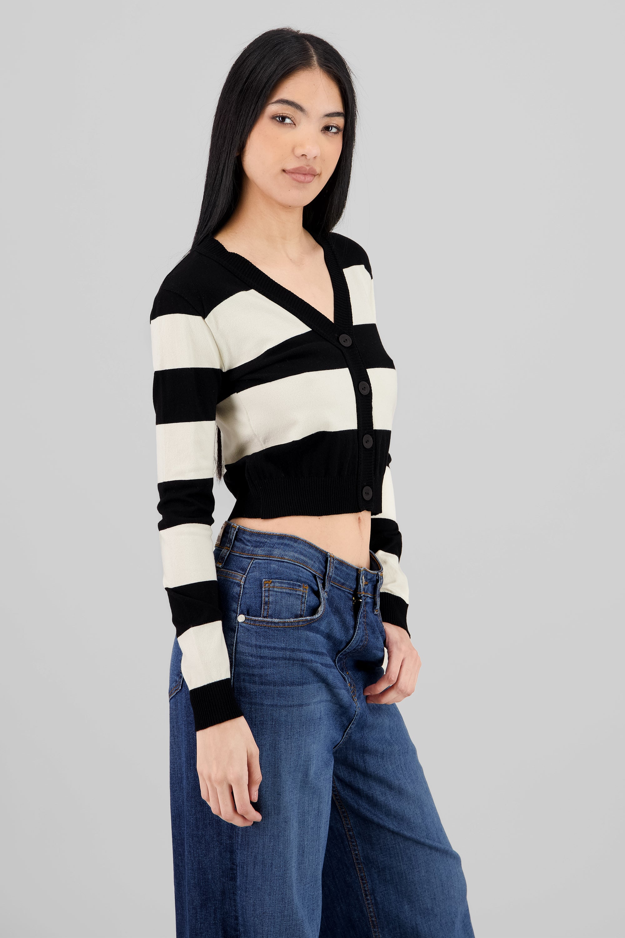 Contrasting Stripe Cardigan BLACK COMBO