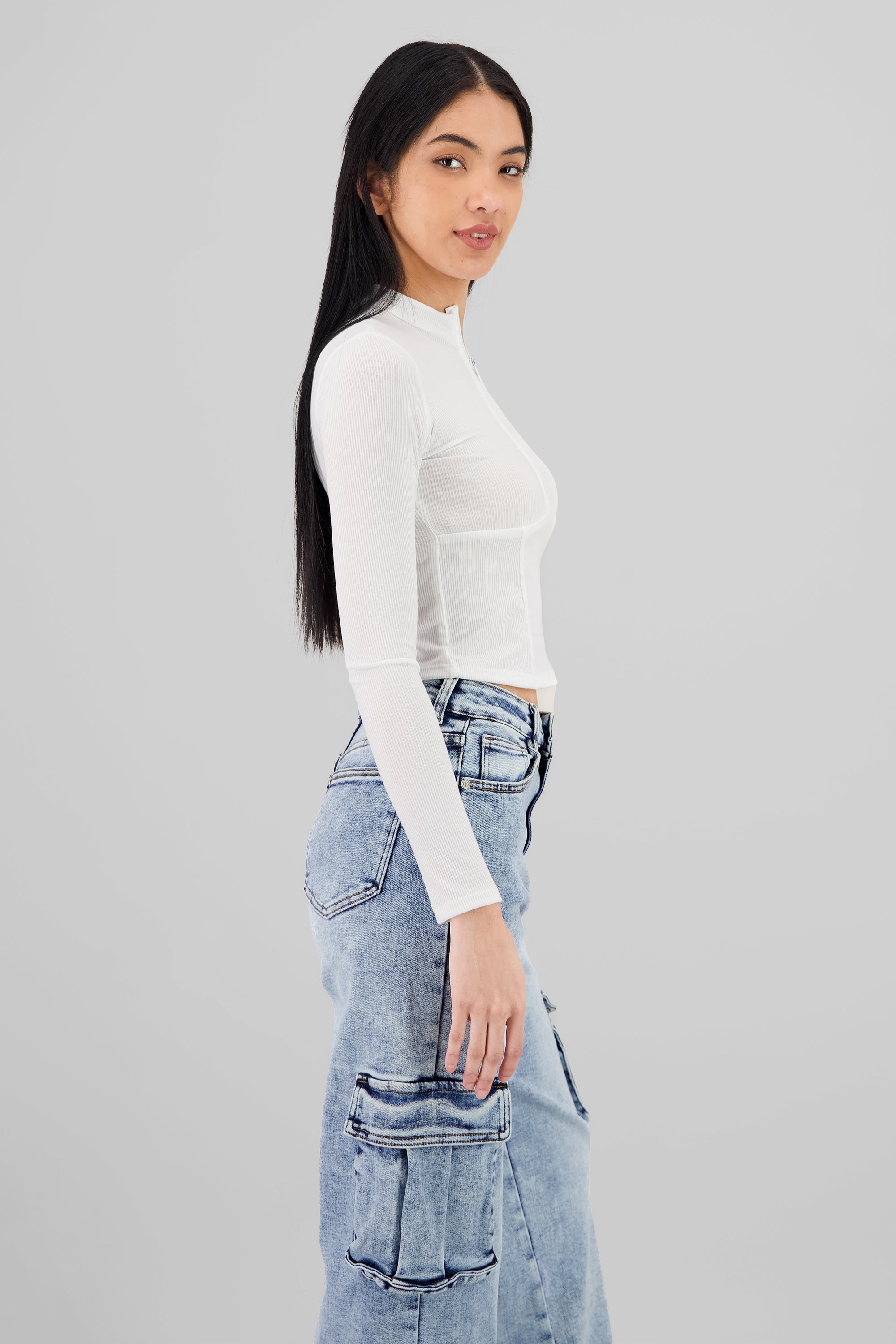 Ribbed Long Sleeve Top WHITE