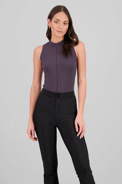 Sleeveless High Neck Ribbed Bodysuit DARK GRAY