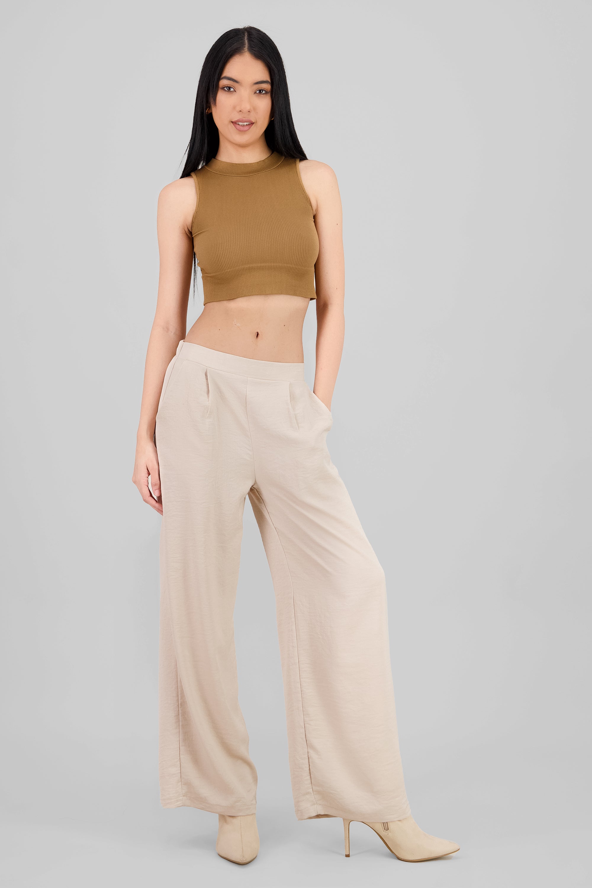 Flowy Satin Dress Pants BEIGE