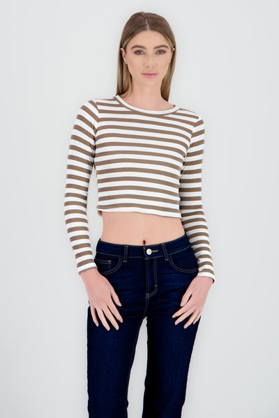 Striped Long Sleeve Top KHAKI COMBO