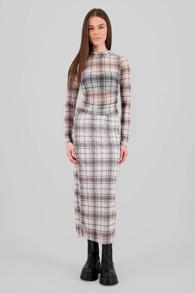 Plaid Mesh Midi Skirt CREAM