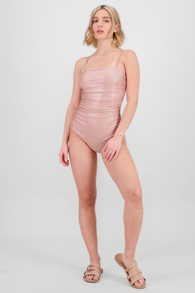 Ruched Satin Swimsuit ROSEWOOD