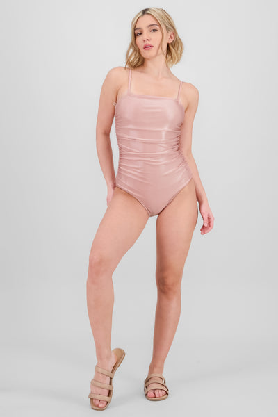 Ruched Satin Swimsuit ROSEWOOD