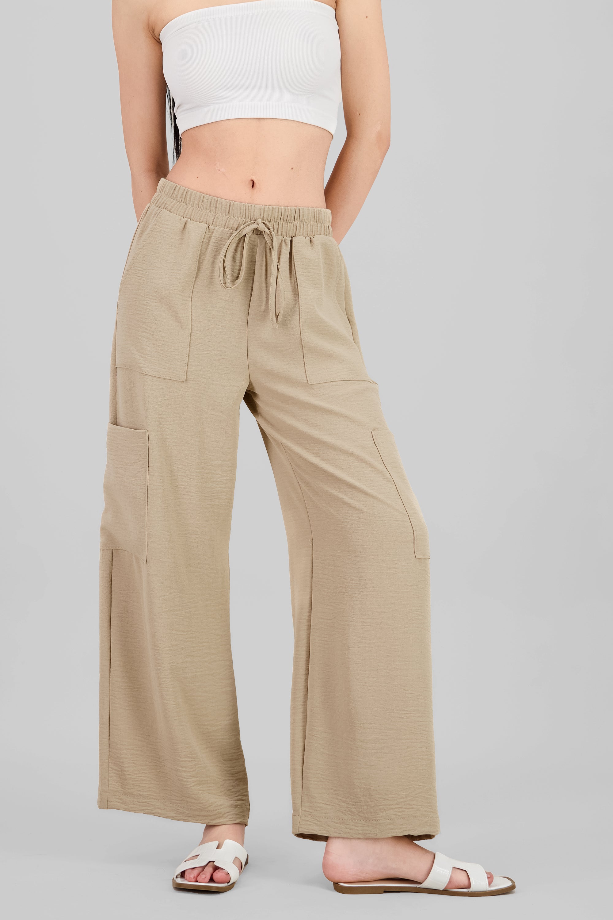 Textured Pants with Pockets BEIGE