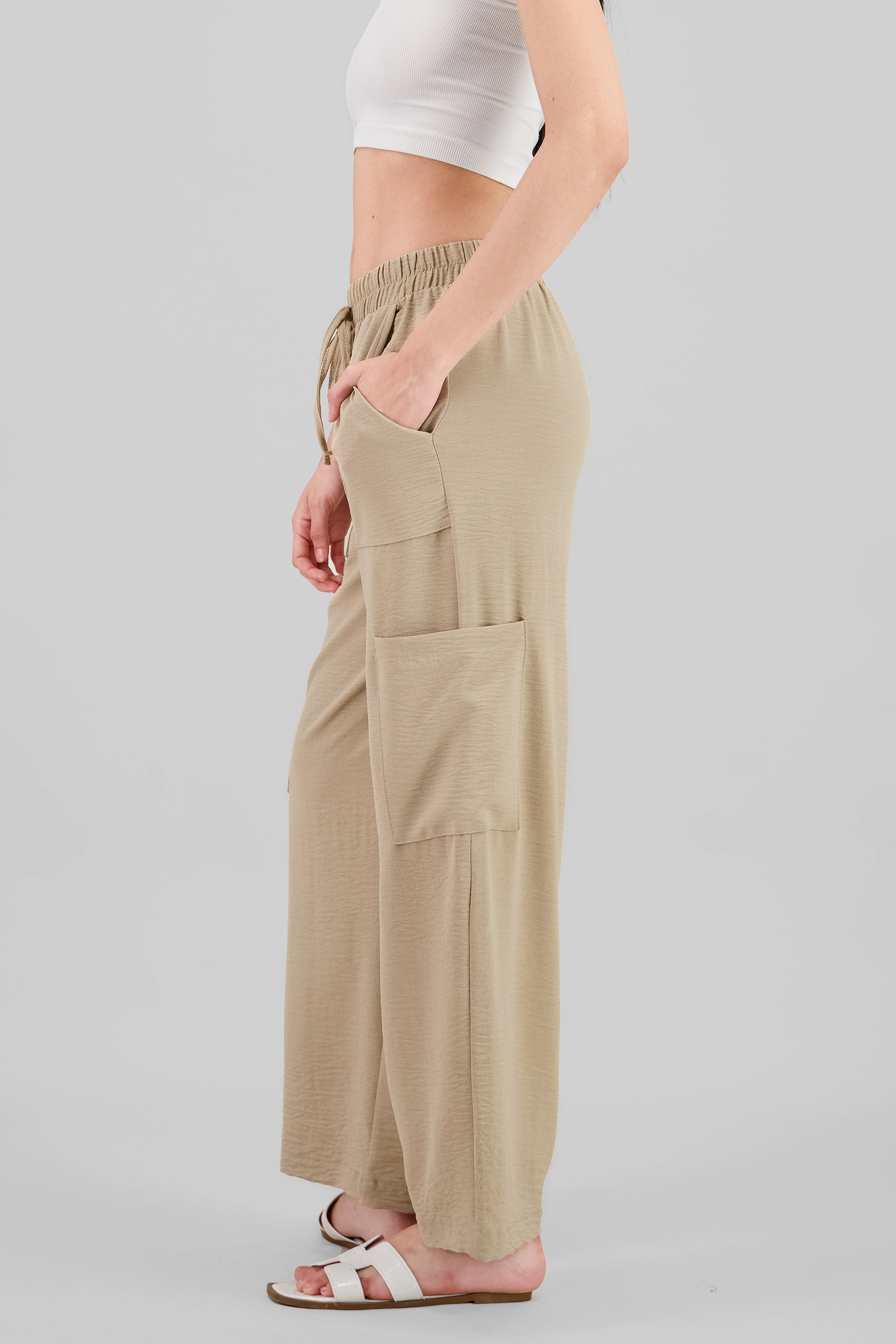 Textured Pants with Pockets BEIGE