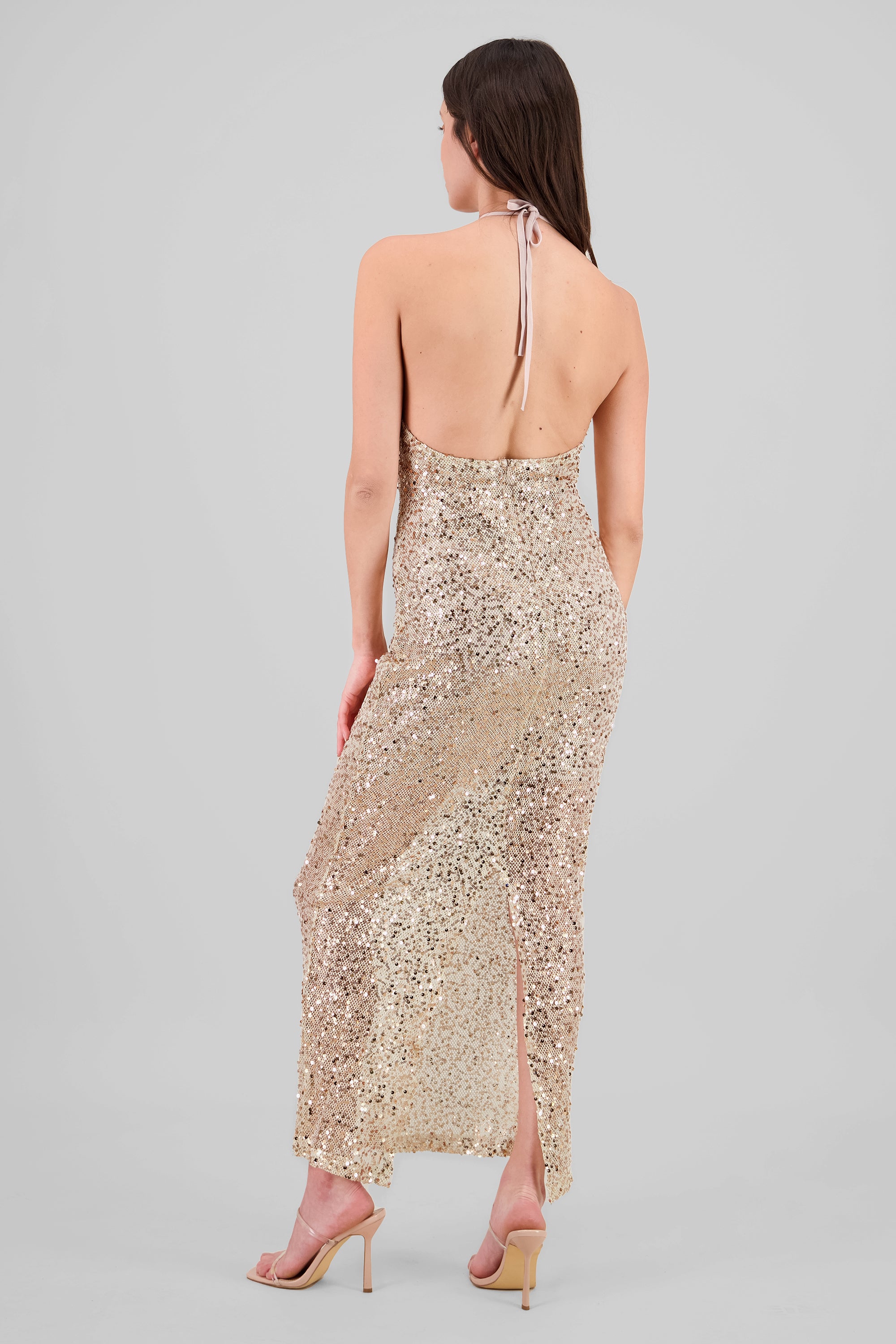 Halter Sequin Maxi Dress GOLD