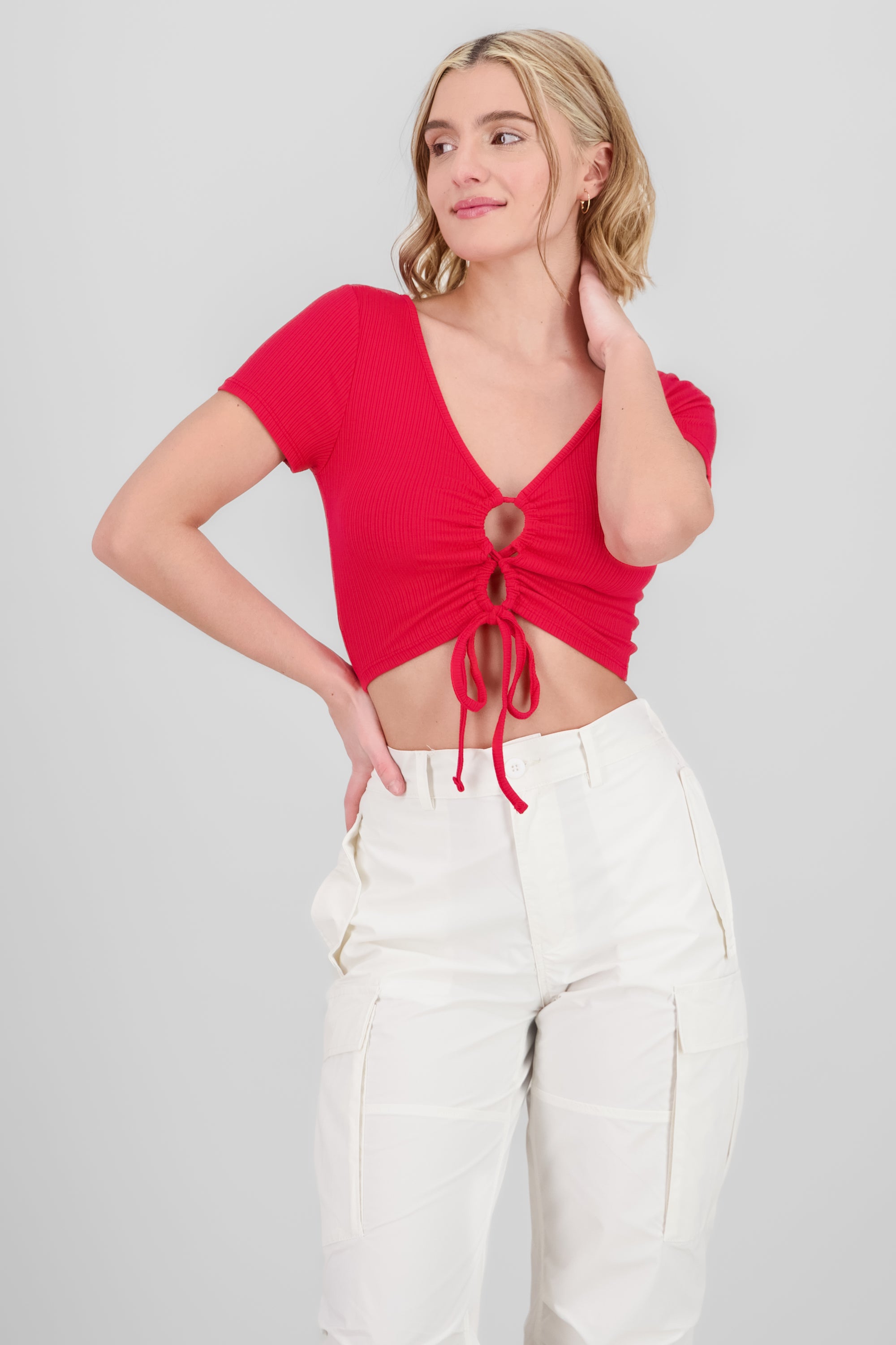 Cropped Solid Cutout Top RED