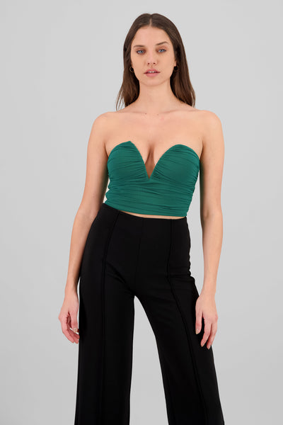 Mesh Top with eNckline HUNTER GREEN