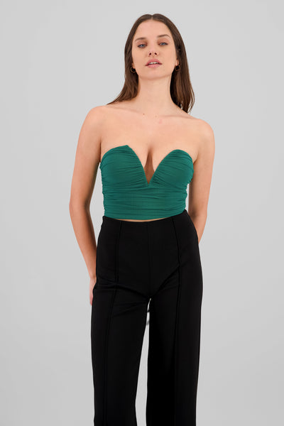 Mesh Top with eNckline HUNTER GREEN