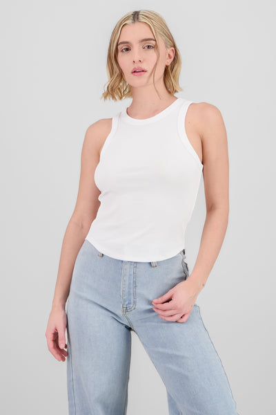 Solid Ribbed Tank Top WHITE