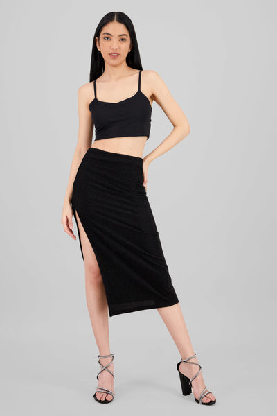 Side Slit Midi Skirt BLACK