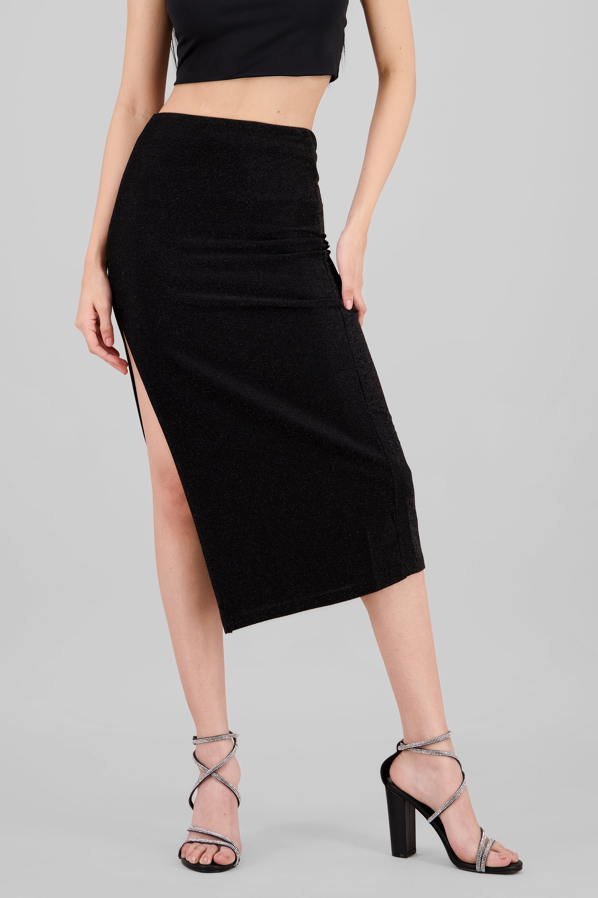 Side Slit Midi Skirt BLACK