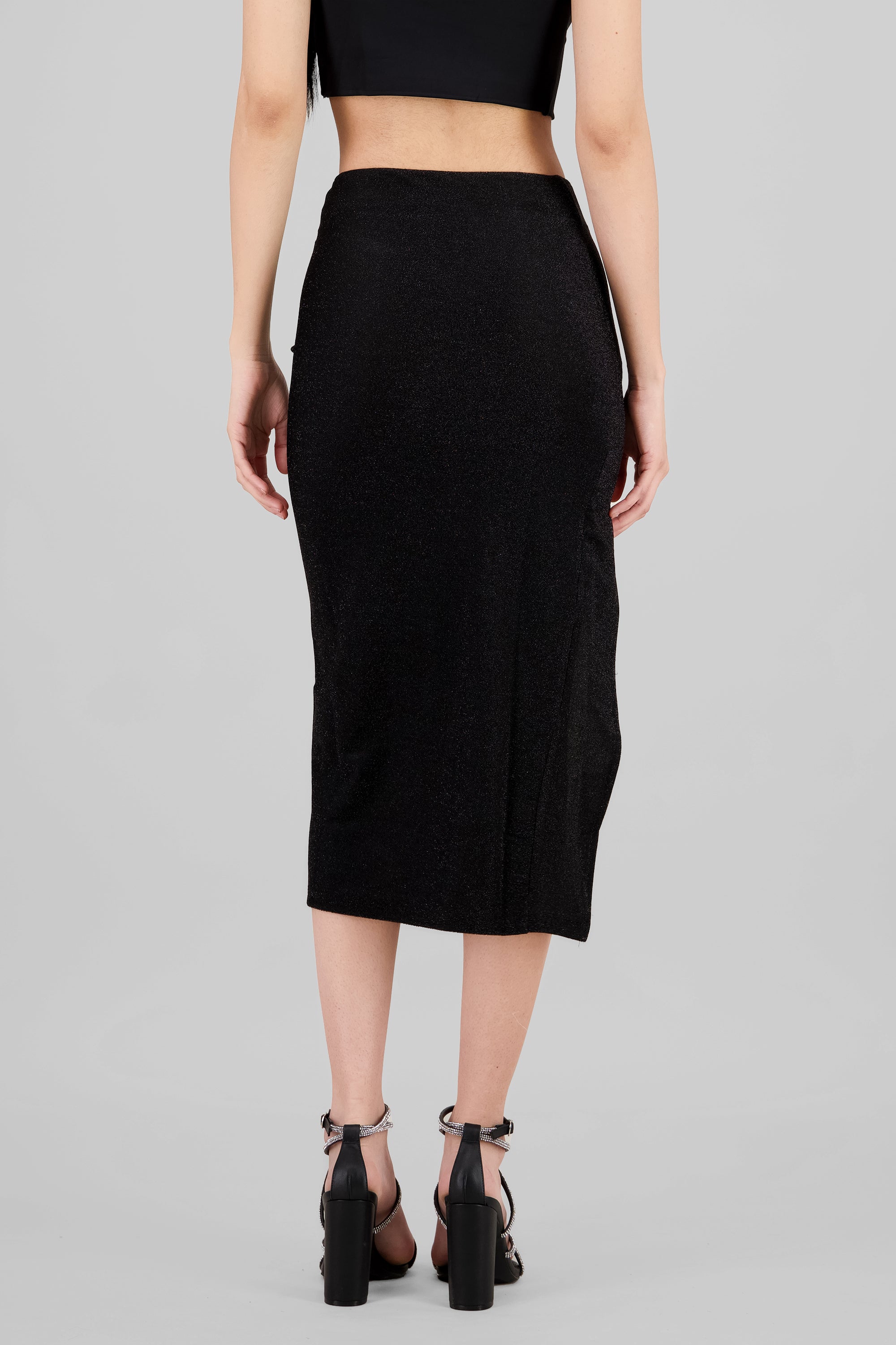 Side Slit Midi Skirt BLACK