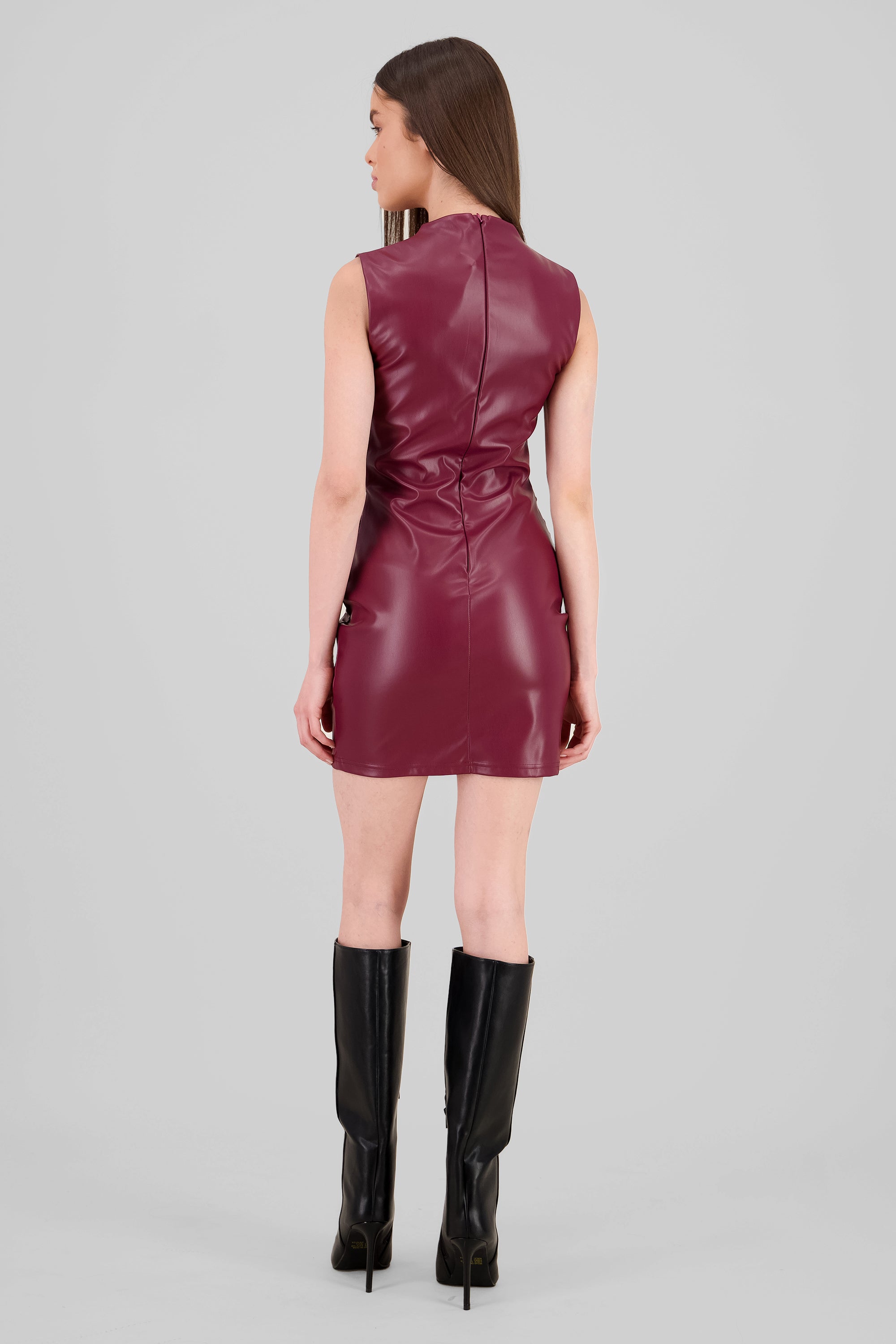 Faux Leather Mini Dress BURGUNDY